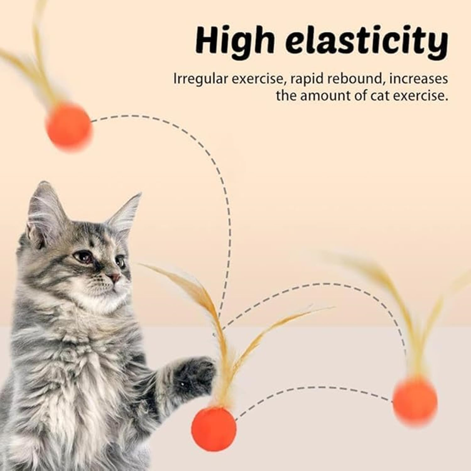 6Pcs Interactive Feather Ball Toy Set for Cats, Bouncy Cat Toys with Feather Tails for Training, Chasing, Hunting, and Exercise image number 1