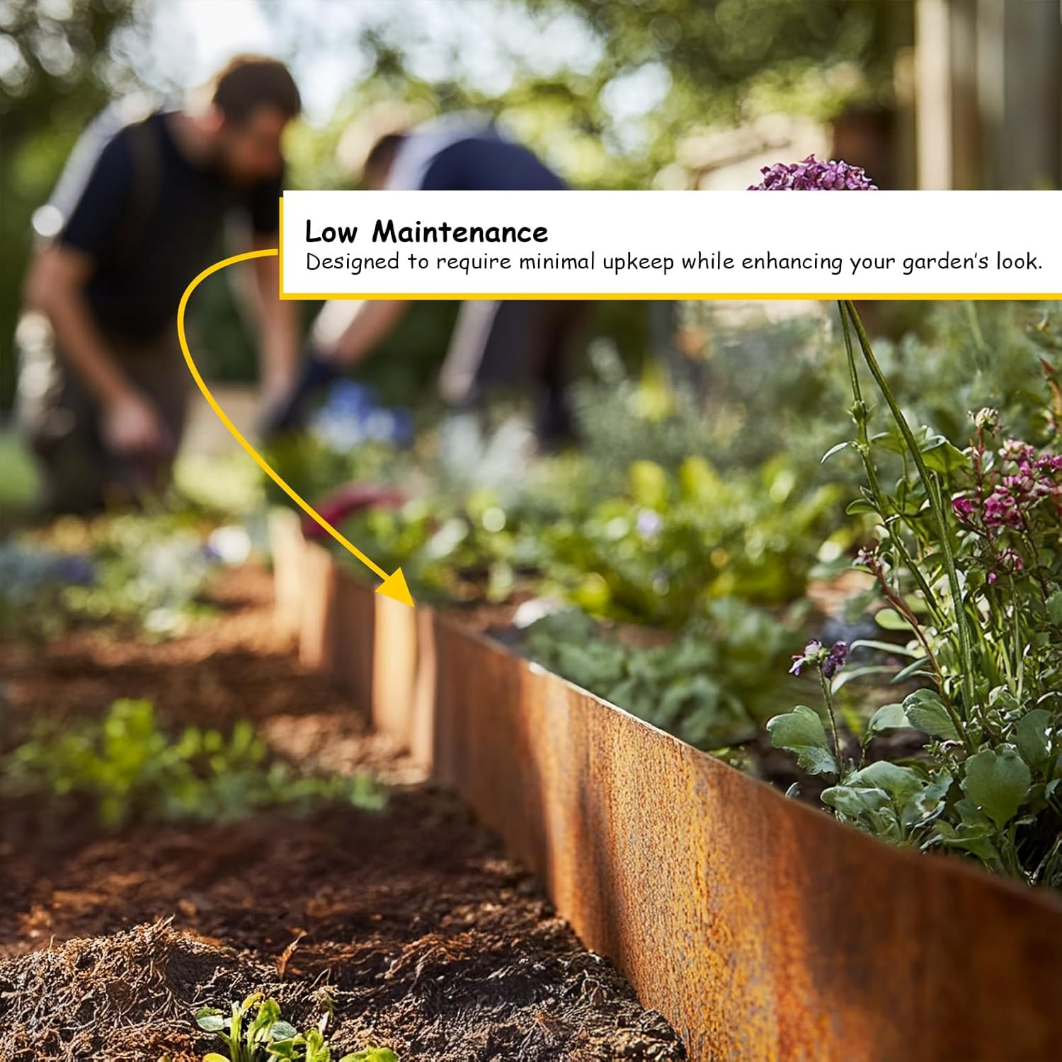 Corten Steel Metal Lawn Edging 10 Metre (33Ft), Roll, Pre-Rusted Metal Garden Edging 14 Cm High, Easy to Install Garden Edge Border, Safety Gloves Included (Rust, 10M) image number 4