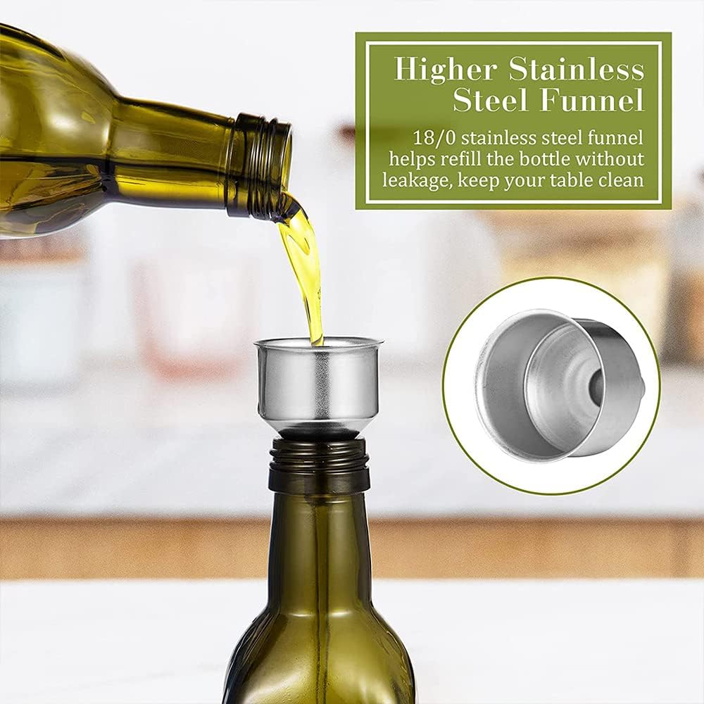 17Oz Glass Olive Oil Dispenser Bottle Set, 500Ml Clear Oil & Vinegar Cruet Bottle with Pourers, Funnel and Labels, Olive Oil Bottle for Kitchen & Storing Liquids (Green 2 Pack) - Green 2 Pack image number 4