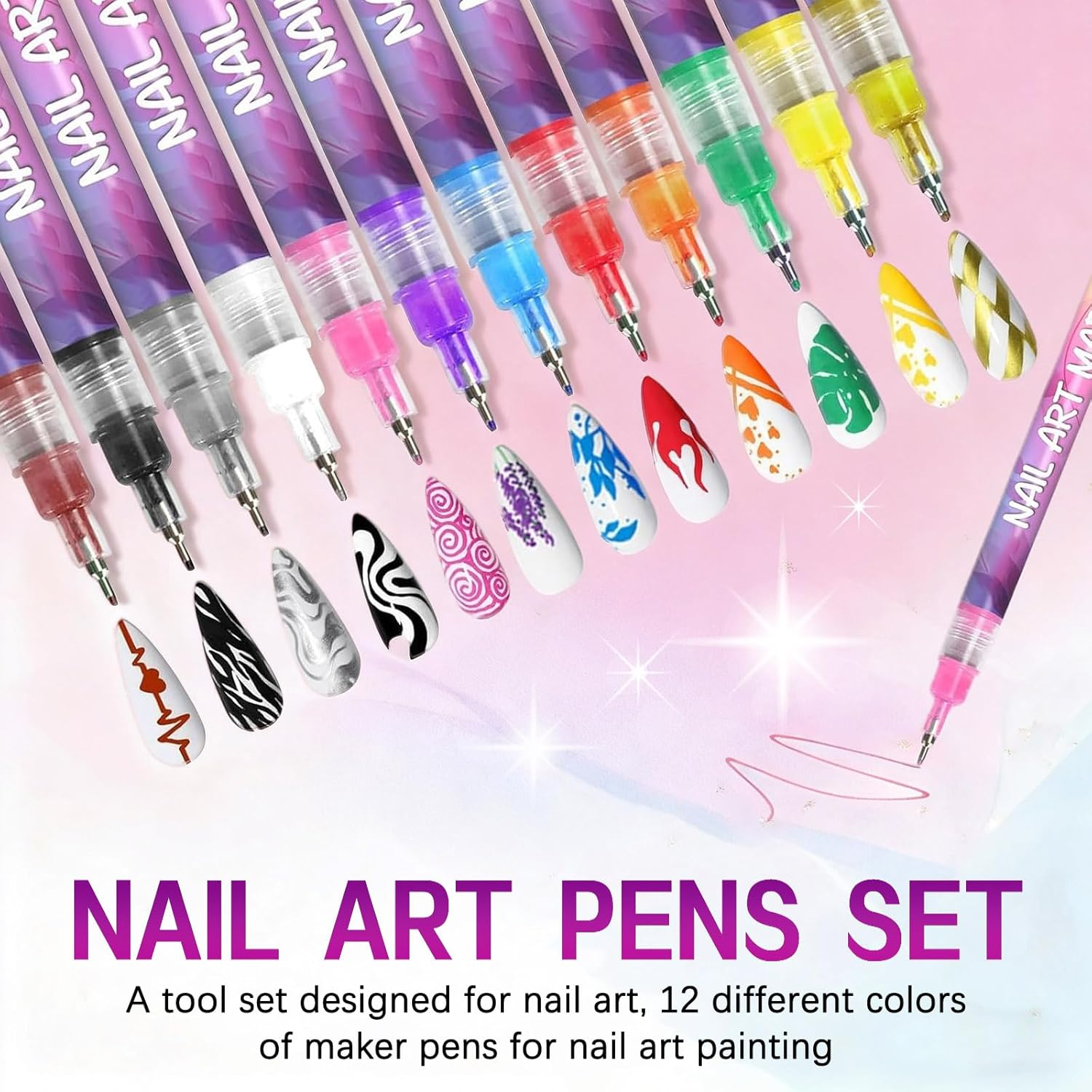 12 Colors Nail Art Pens Set, 2025 New Nail Art Markers for Gel Nails, Nail Point Graffiti Dotting Pen Drawing Painting for DIY Nail Art Beauty Adorn Manicure Tools image number 2