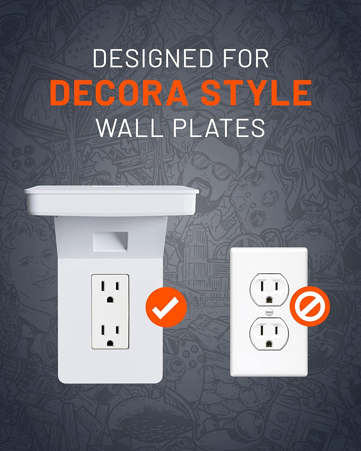 ECHOGEAR Outlet Shelf for Decora/Gfci Outlets - Next-Gen Design with Built-In Cord Storage & Room for Bulky Plugs - Quick Install with Included Hardware