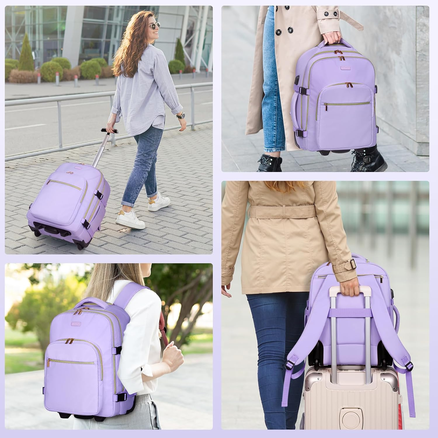 DEVPNR Rolling Backpack for Women, 17Inch on Laptop Travel Backpack with Wheels, under Seat Airplane, Overnight Business Bag image number 1