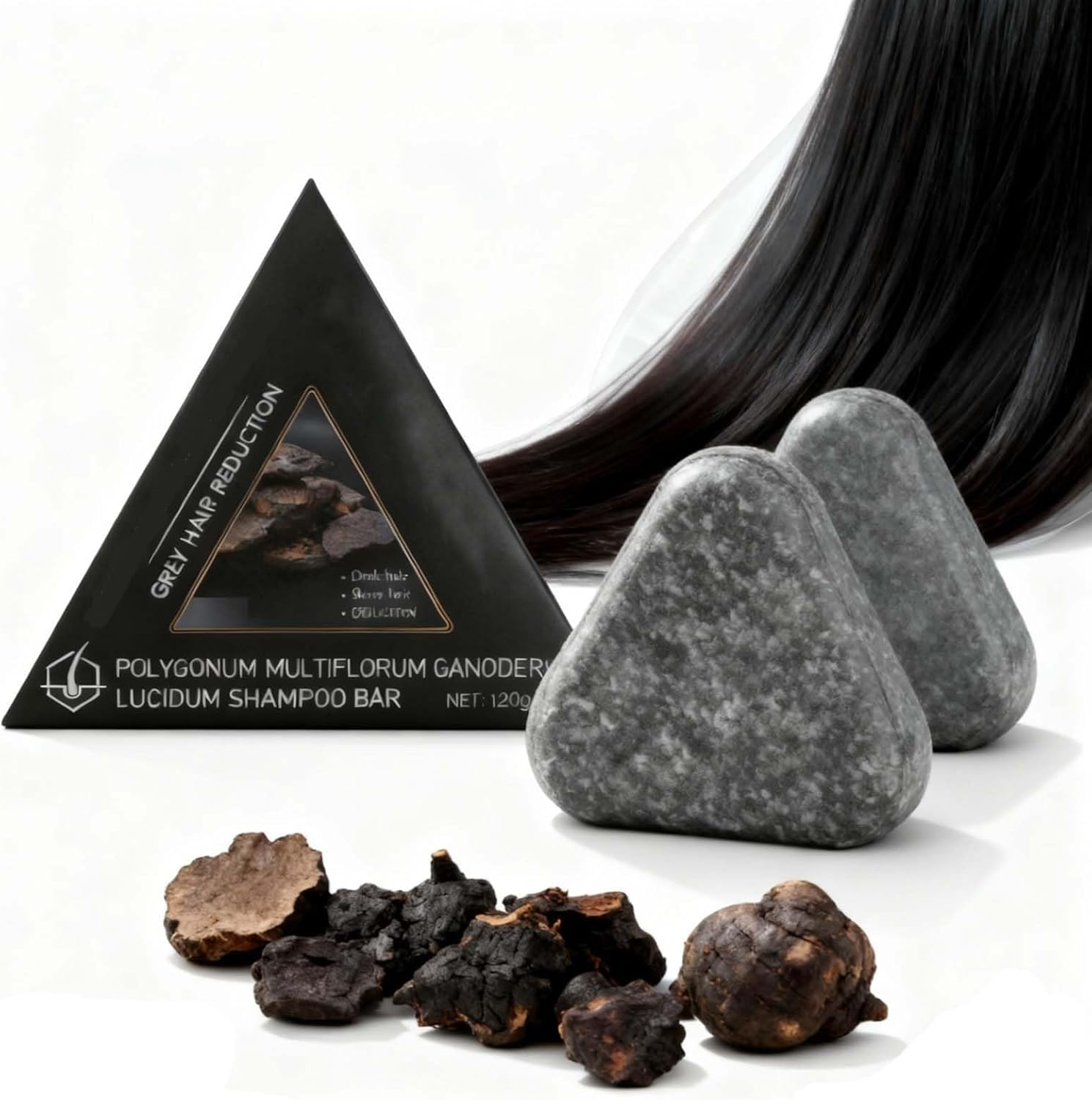 Polygonum Multiflorum Solid Shampoo Bar, Triangular Shampoo Bar - Gentle Cleansing & Deep Nourishing Scalp Care for Women & Men, Balances Scalp Oil for Greasy/Oily Hair, Supports Hair Health. (3PCS)