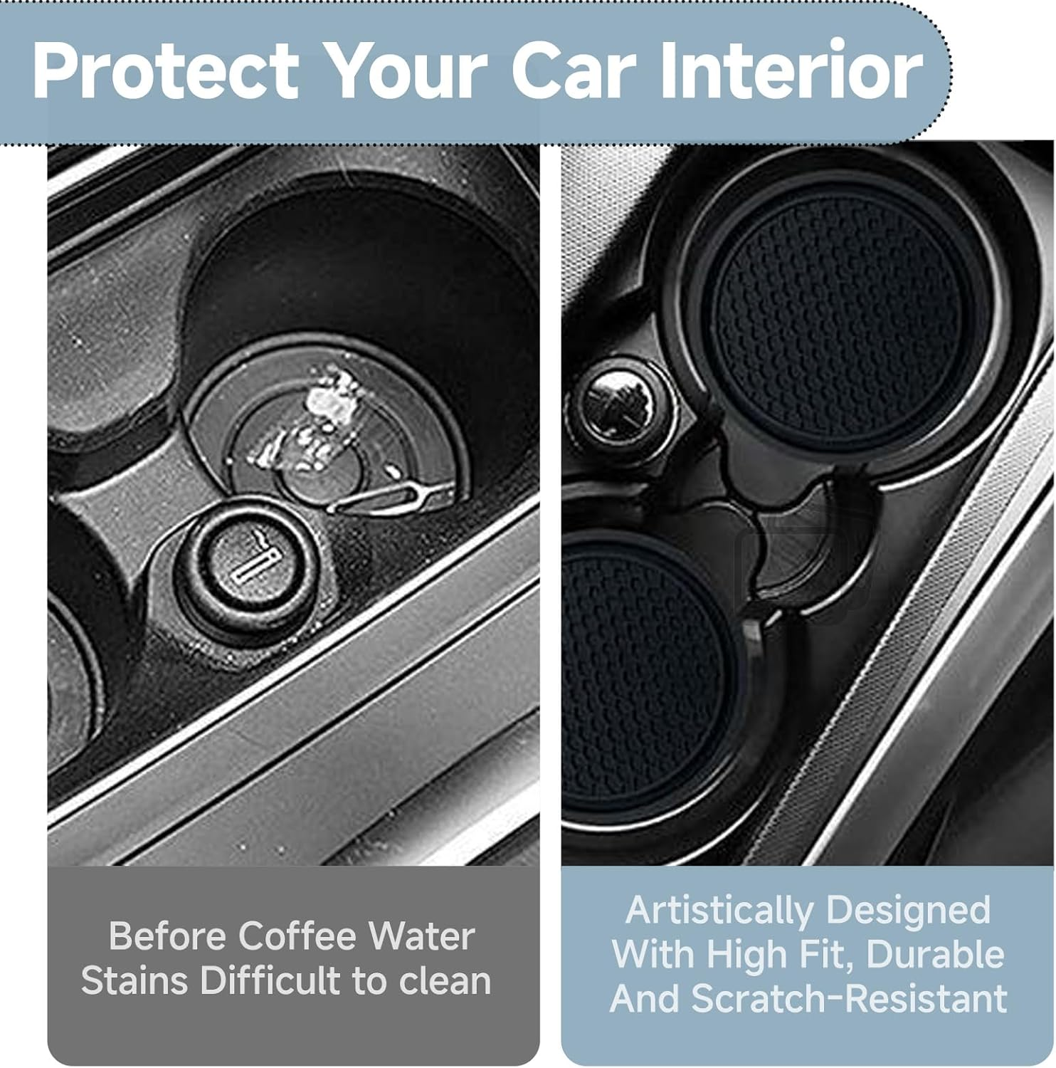 4PCS Cup Holder Coasters for Car, Non-Slip Silicone Heat-Resistant, Universal Fit Car Interior Accessories with Textured Surface, Waterproof Dustproof Auto Coasters (Black) image number 6