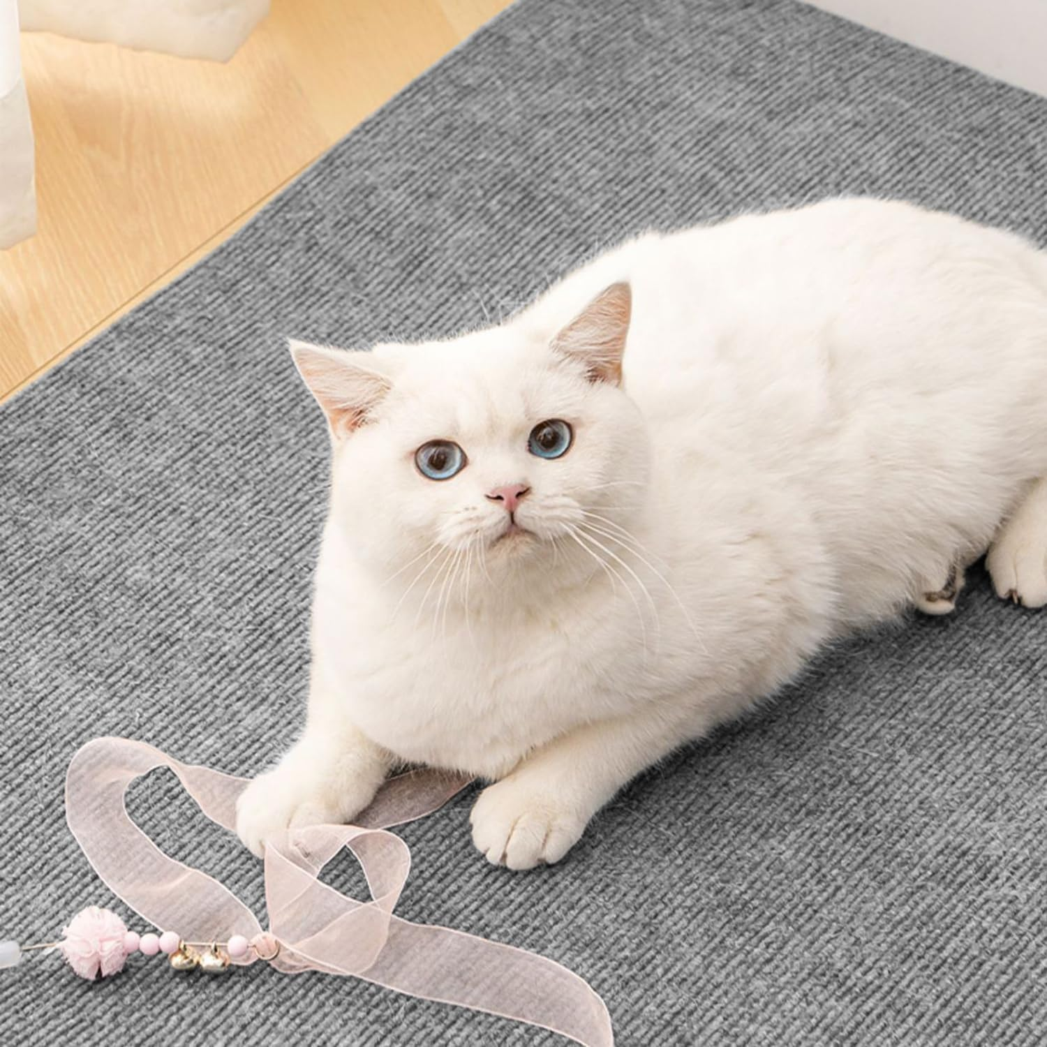 Topbine Pack of 2 Self-Adhesive Cat Scratching Mats, 30 X 100 Cm, Trimmable Cat Scratching Boards, Grey, Self-Adhesive Scratching Mat, Cat Scratching Boards, DIY Trimmable Carpet Mat for Protects image number 3