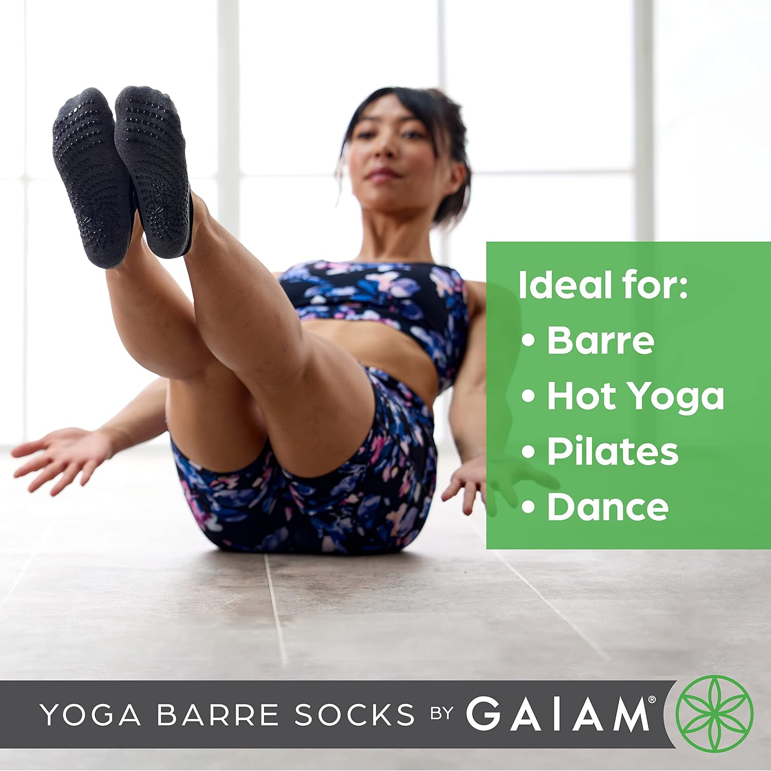 Gaiam Yoga Barre Socks - Non Slip Sticky Toe Grip Accessories for Women & Men - Black/Grey/Pink image number 7