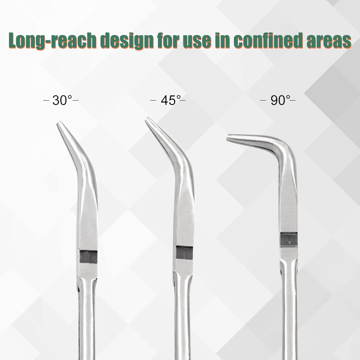 11 Inch Bent Nose Pliers 30 Degree Long Reach Pliers with Serrated Teeth Straight Extra Long for Hard-To-Reach Narrow Spaces and Limited Clearance Areas