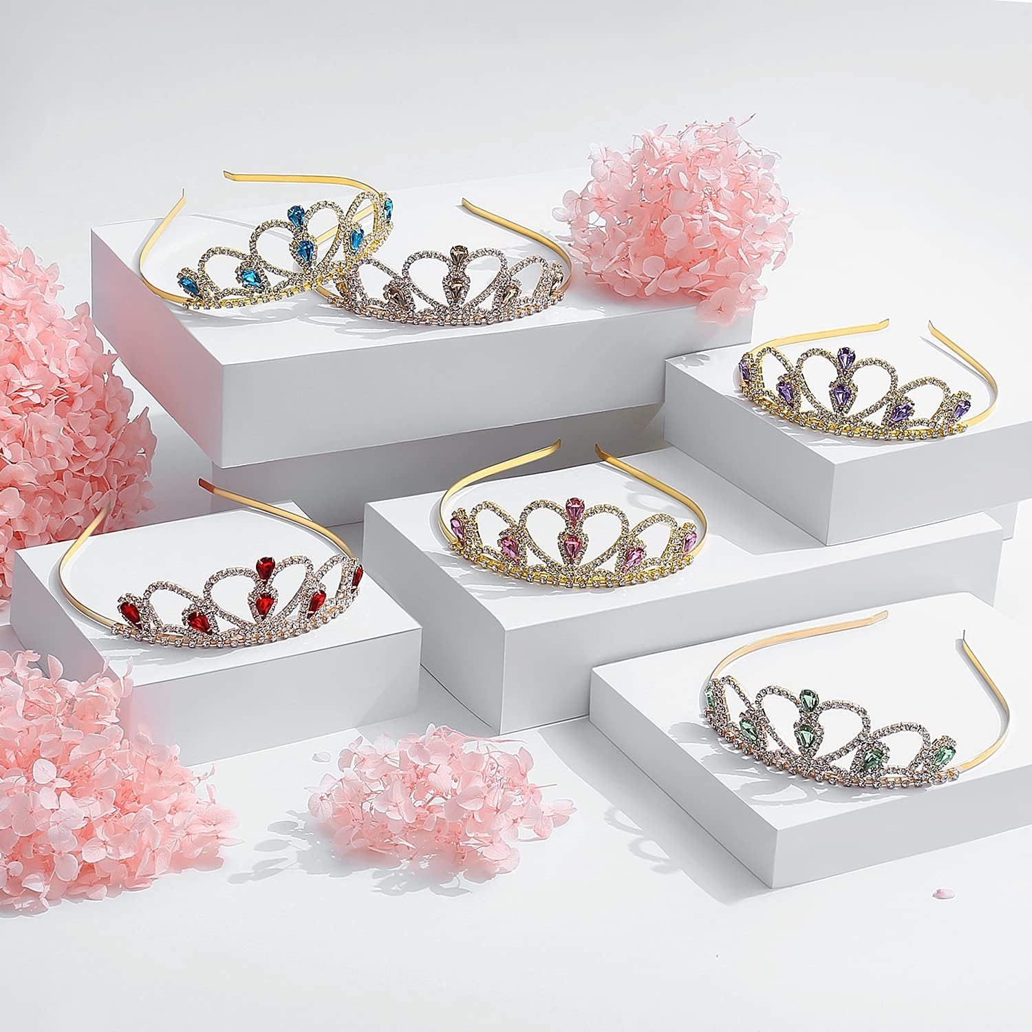 Lovelyshop Red Gems Rhinestone Gold Tiara for Little Girl in Halloween Birthday Princess Party image number 1