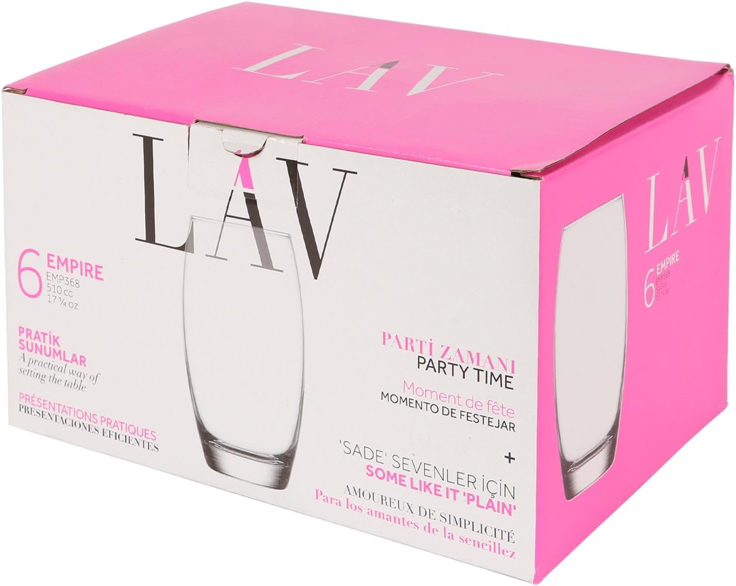 LAV 6X Clear 510Ml Empire Highball Glasses - Tall Hi Ball Glass Water Gin Juice Cocktail Drinking Glassware Tumblers Set