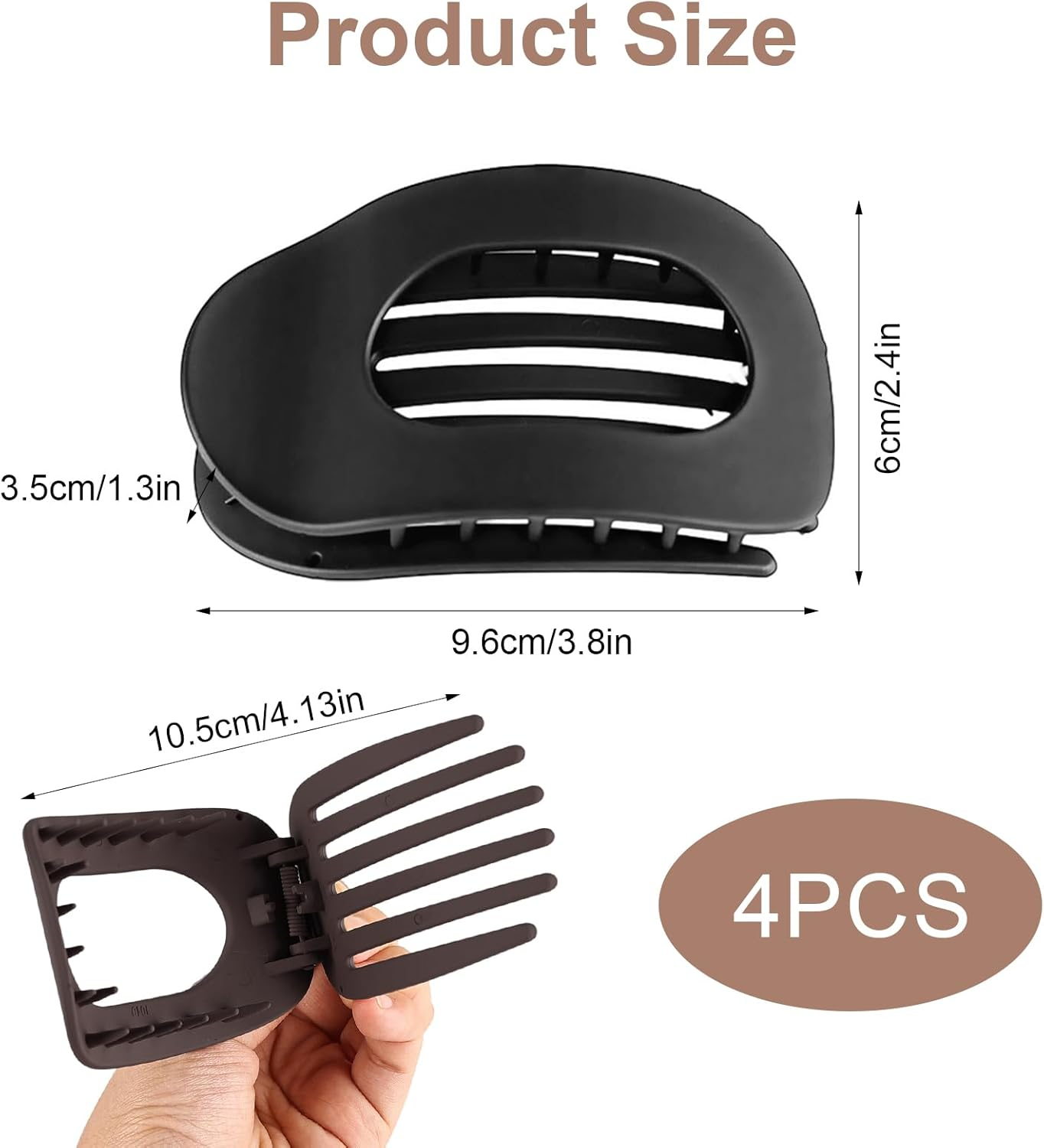 Pack of 4 Flat Hair Clips for Women, Simple Elegant Duckbill Hair Clip, Matte Large Hair Clip, Curved Design, Flat Secure Hold Inner Teeth, Hair Claws for Thin and Thick Hair image number 6