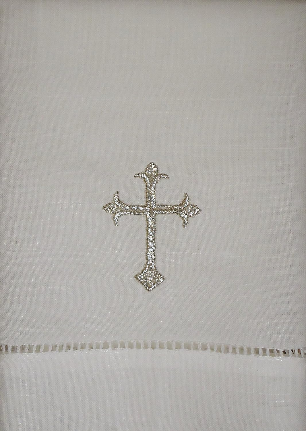 Integrity Designs Linen Baptism/Christening Cloth White with Silver Cross Embroidery Design 100% Fine Linen Fabric 12 X 12 Inch Size Quantity of 1 per Package Hemstitched Hem Heirloom Baby Keepsake Gift image number 2