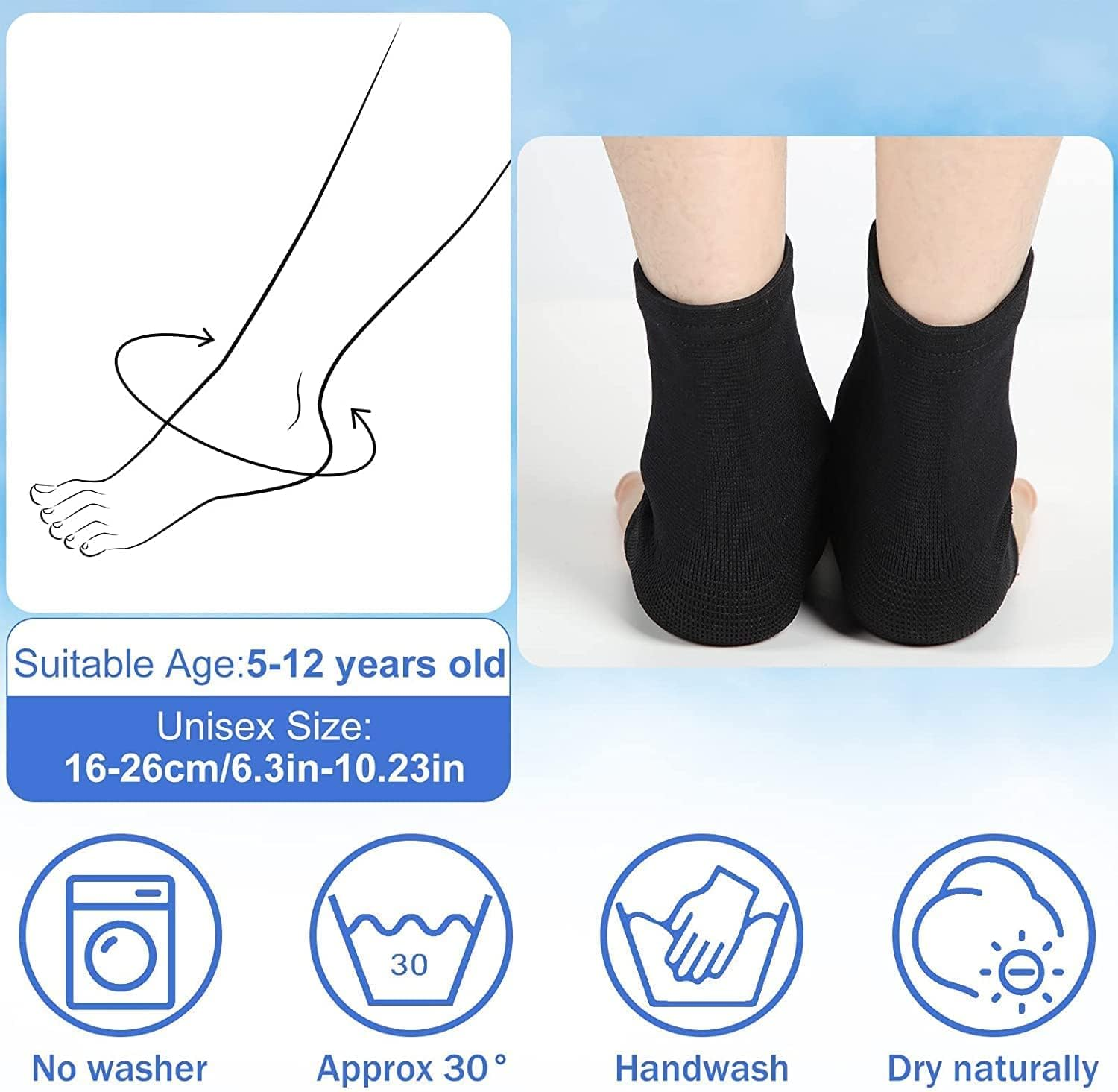 Kids Ankle Compression Socks Elastic Ankle Compression Sleeve Sports Ankle Support Brace for 5-12 Years Boys and Girls,2 Pairs Kids Ankle Brace image number 3