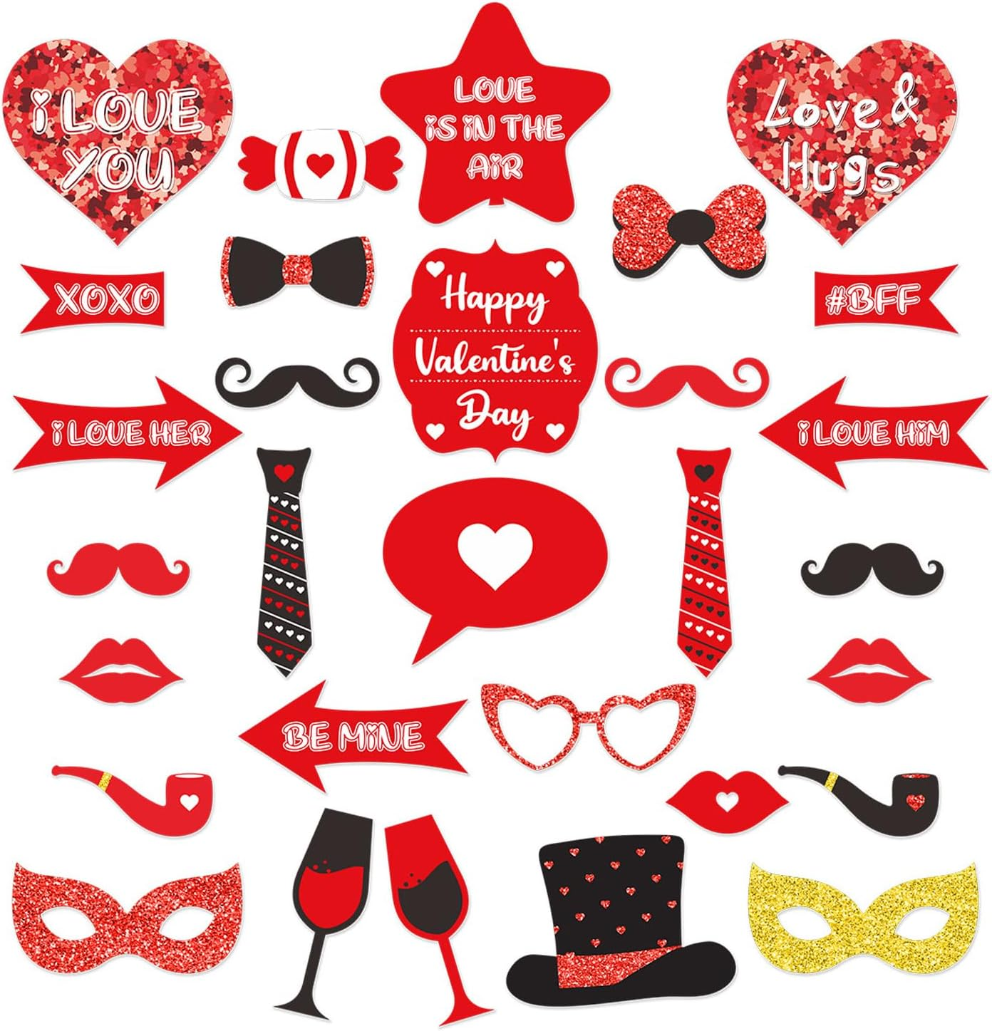 30Pcs Valentine'S Day Photo Booth Props, Selfie Posing Signs for Party Weddings Supplies Decoration image number 3