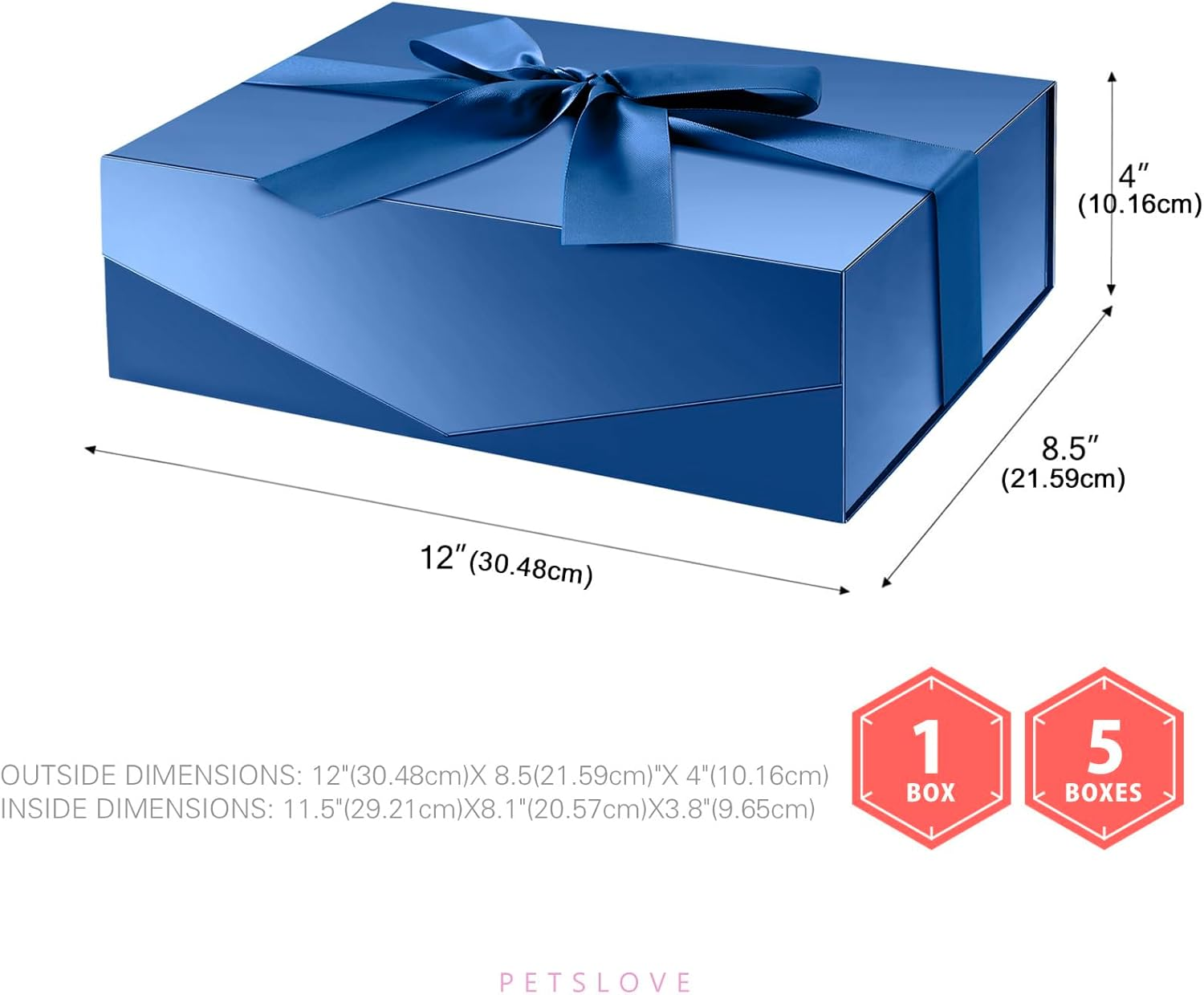 PETSLOVE 6 Count Large Gift Boxes with Ribbon for Fathers Day 30.48X21.59X10.16 CM, Blue Magnetic Gift Boxes with Lid for Presents, Groomsman Box (Glossy) image number 5