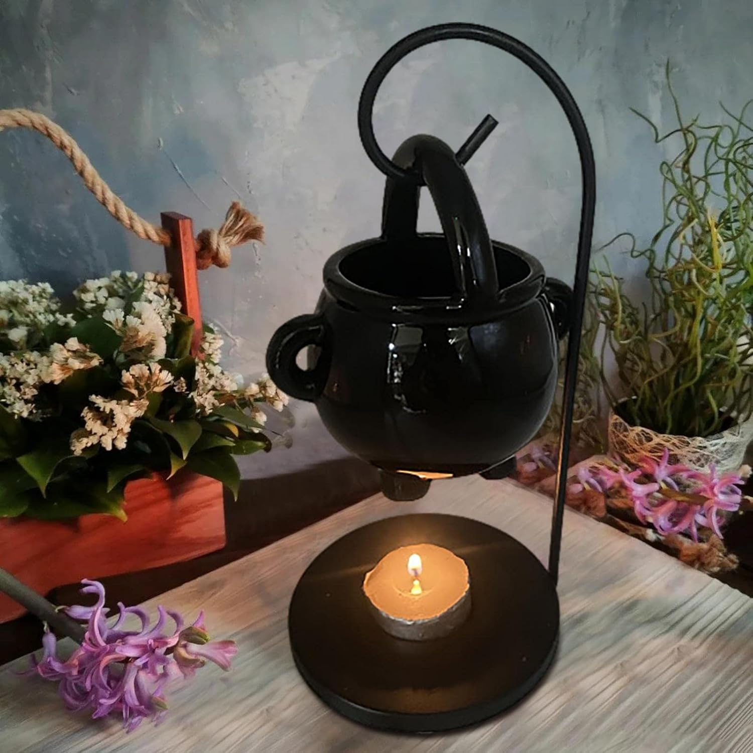 Witch Soup Pot Aromatherapy Burner - 1 Incense Holder for Scented Oil & Scented Waxes | Yoga Meditation Decor Hanging Cauldron Home Fragrance, Halloween Incense Burner image number 1