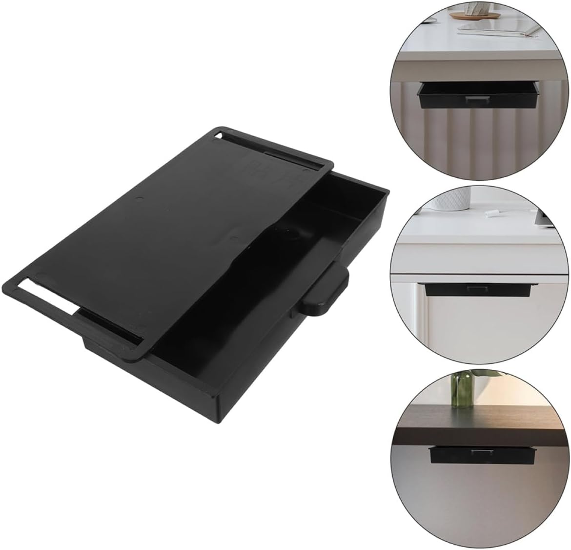 OSALADI 2Pcs under Desk Storage Drawer Organizer Sliding Cabinet Organizer Self-Adhesive Black Plastic Pull-Out Storage Box for Office and Kitchen Workspace Organization image number 2