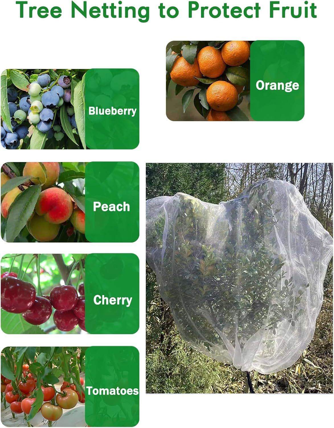 Fruit Tree Netting, Cicada Netting for Trees with Zippers and Drawstring, Bird Netting for Blueberry Bushes Protection Fruits Cherry Peach for Preventing Deer Squirrel (8.2 X 6.6 Ft 1 Pack) image number 5