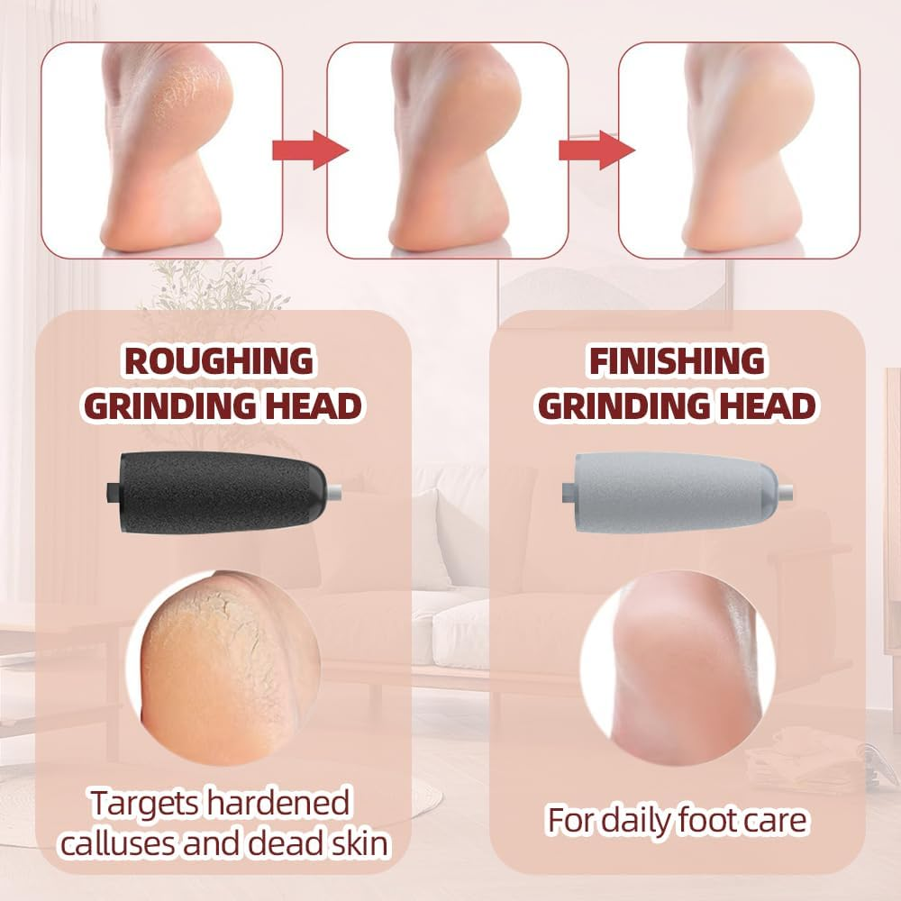 Electric Callus Remover, Electric Callus Remover with 6 Grinding Heads, 3 Speeds, Rechargeable Electric Callus Remover Feet, for Dead, Hard, Cracked Skin (White) image number 4