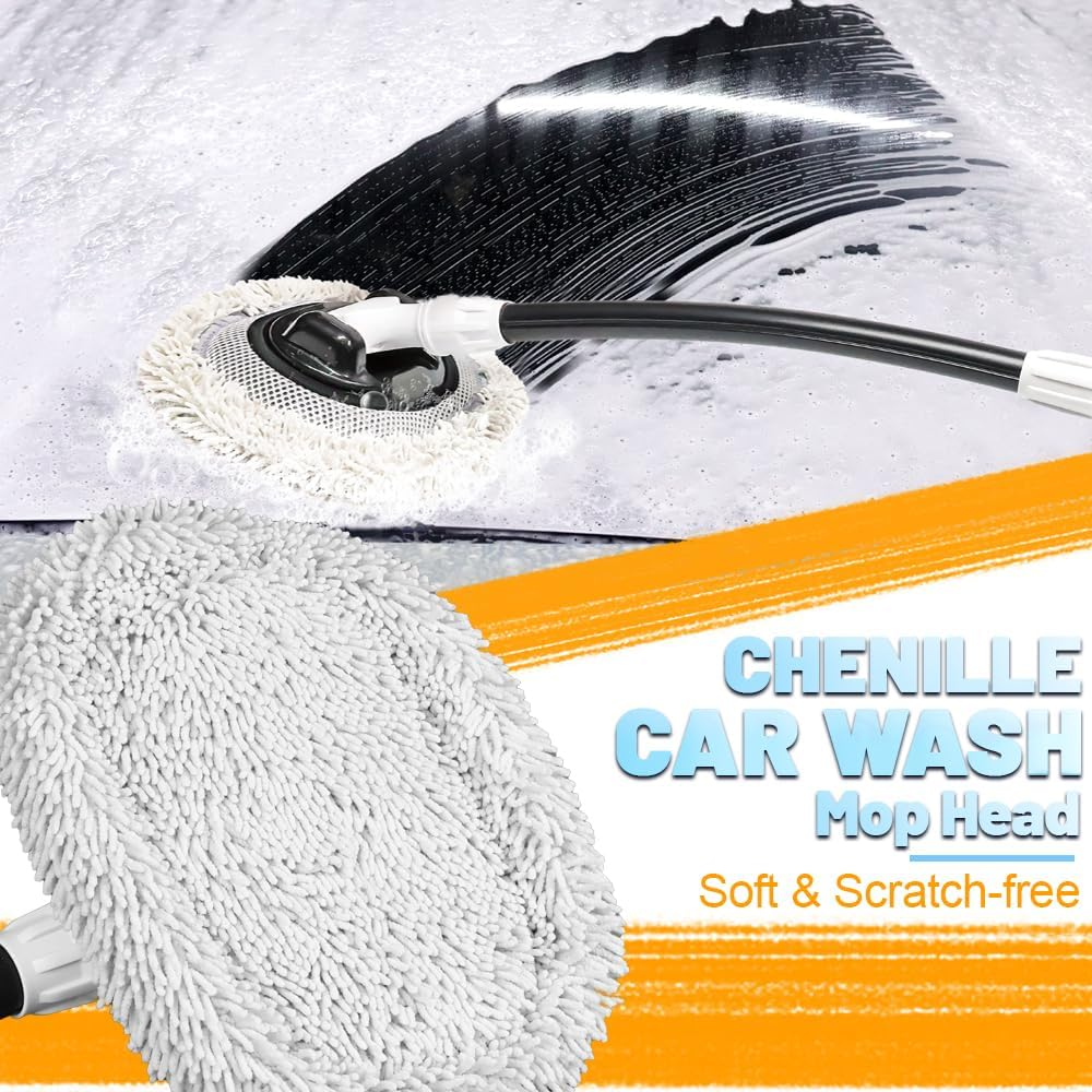 RIDE KINGS Microfiber Car Washing Brush, Automotive Accessories, Extendable Handle, 180&deg; Adjustable, Scratch Free, for Car Cleaning Supplies-White - Whitebrush image number 6