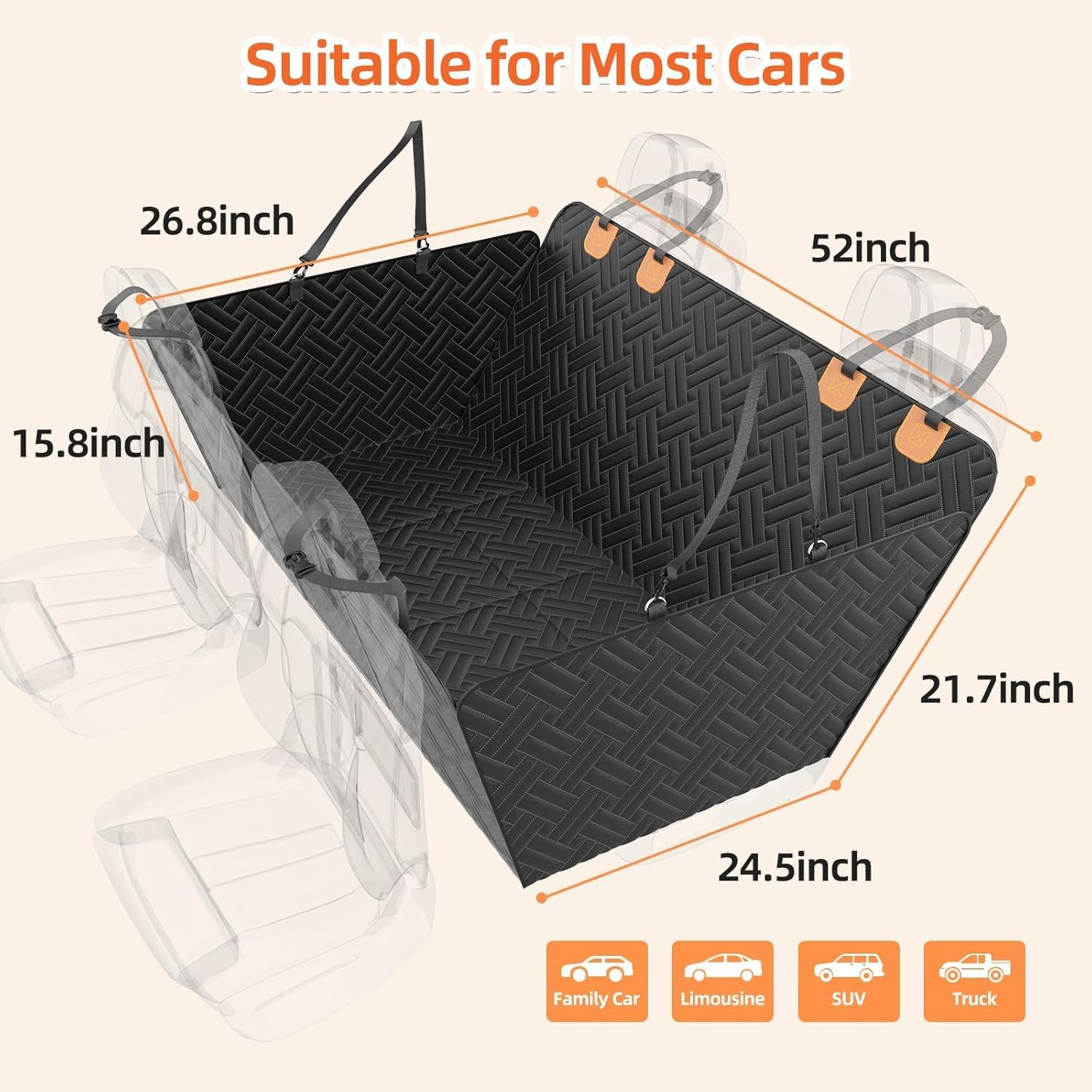 Extended Car Seat Cover for Dogs,Pet Car Hammock, Hard Bottom Back Seat Extender for Dogs with Mesh Window, Waterproof Backseat Pet Cover Hard Bottom-Dog Car Seat Cover for Tesla & Cars,Trucks,Suvs image number 5