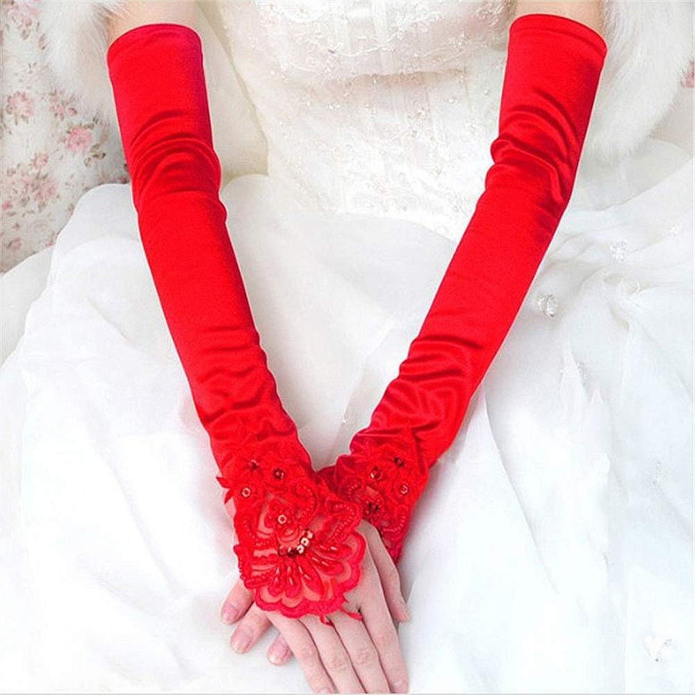 CENZICOM Women'S Lace Satin Bridal Party Fingerless Gloves Sequins Elegant - Black image number 4