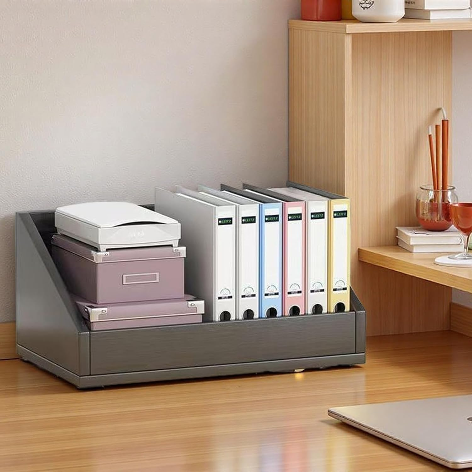 Mobile Organiser Wooden Bookshelf, Office Desk Display Shelf Unit, Book Storage Bookcase, Books Shelves A253 (Black) - White image number 7