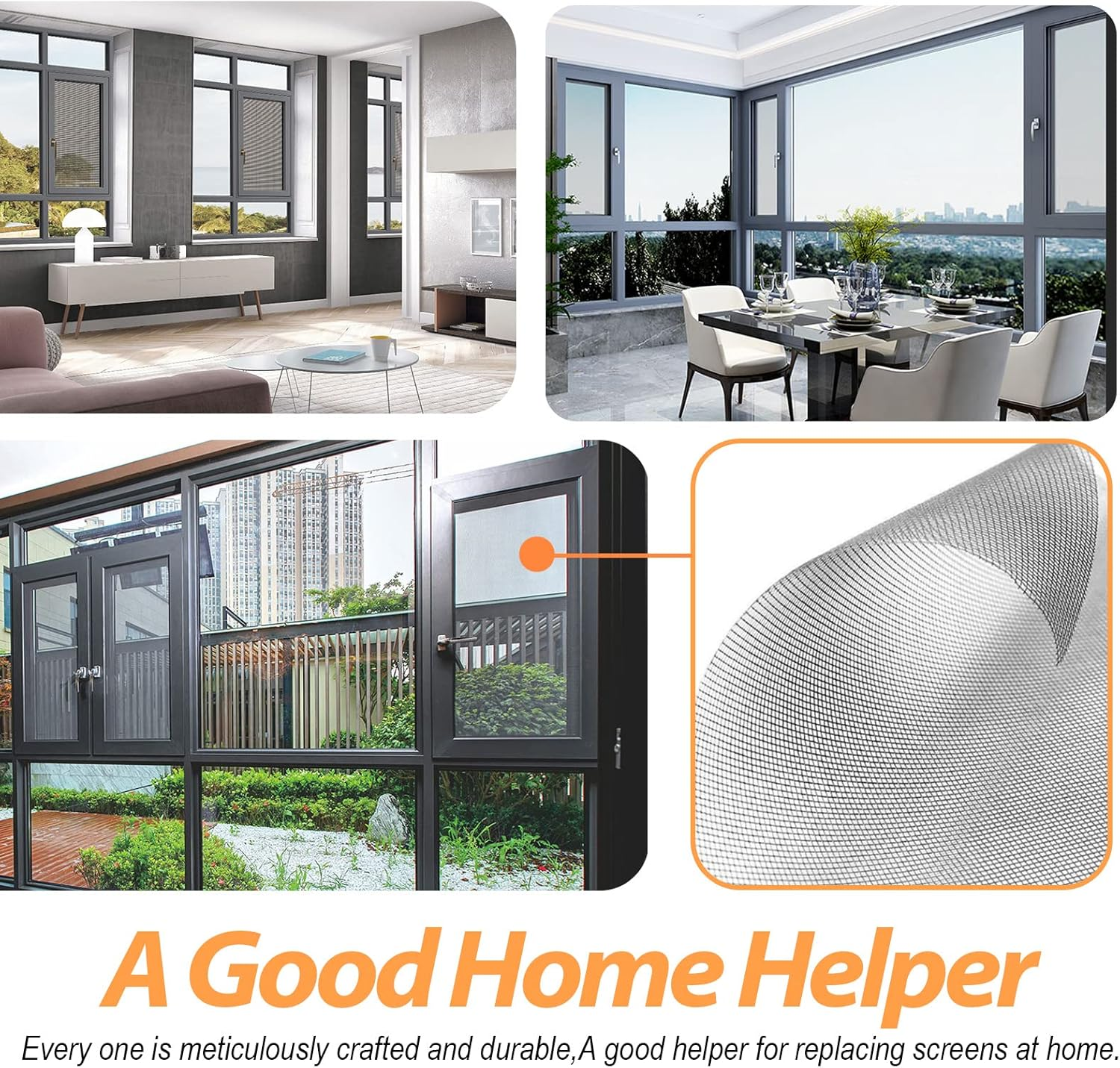 4Pcs Black Window Screen Door Repair Replacement Includes 120Cm X 250Cm Fiberglass Window Screen Mesh Spline Rolling Tool Screen Retainer Spline Remover Hook for Windows Flex Screen image number 2