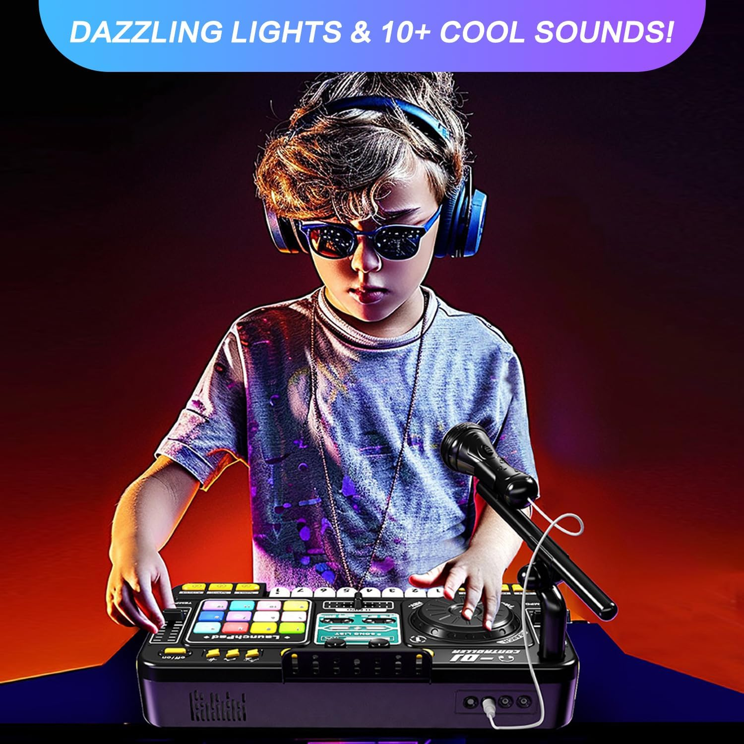 DJ Toy Set for Kids, Toddler Musical DJ Mixer with Lights, Sounds & Bluetooth, Multi-Functional Musical Instrument for Ages 4+ image number 5