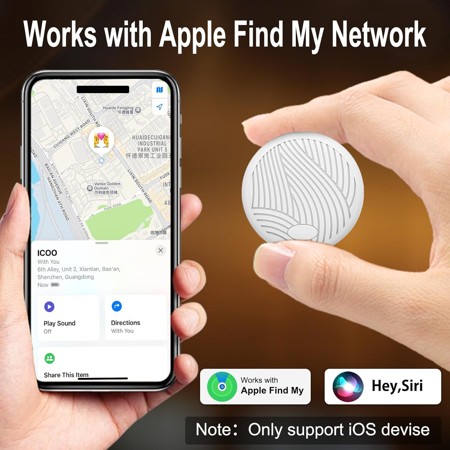 ICOO Smart Tracker,Working with Apple Find My（Ios Only.Ip67 Waterproof Perfect for Locating Keys, Luggage, Backpacks, and Pets. with Replaceable Batteries, Loud Beeps,And Worldwide Tracking 2-Packs image number 4