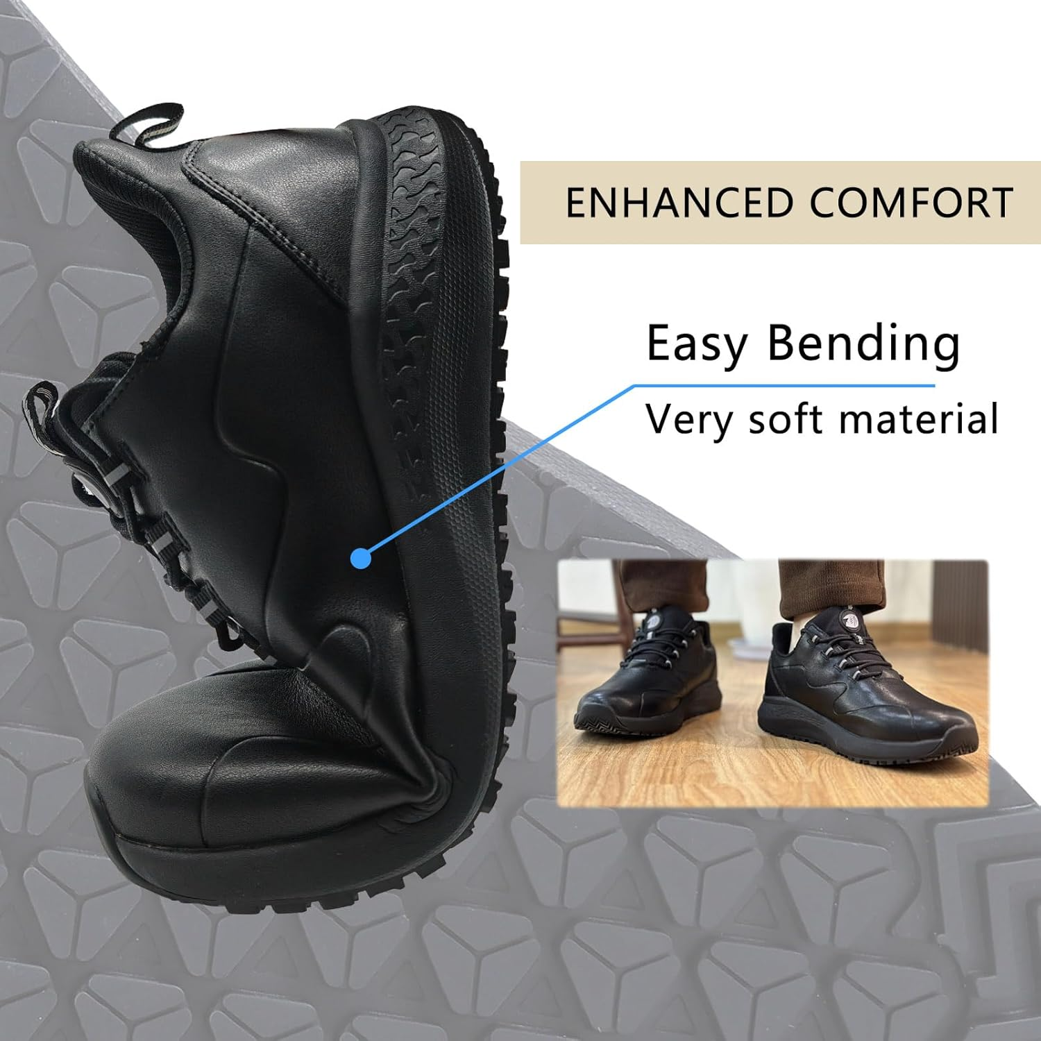 Delobi Non Slip Work Shoes for Men Slip on Waterproof Kitchen Chef Restaurant Walking Sneakers Comfortable Food Service Working Footwear Leather Nursing Shoe image number 2