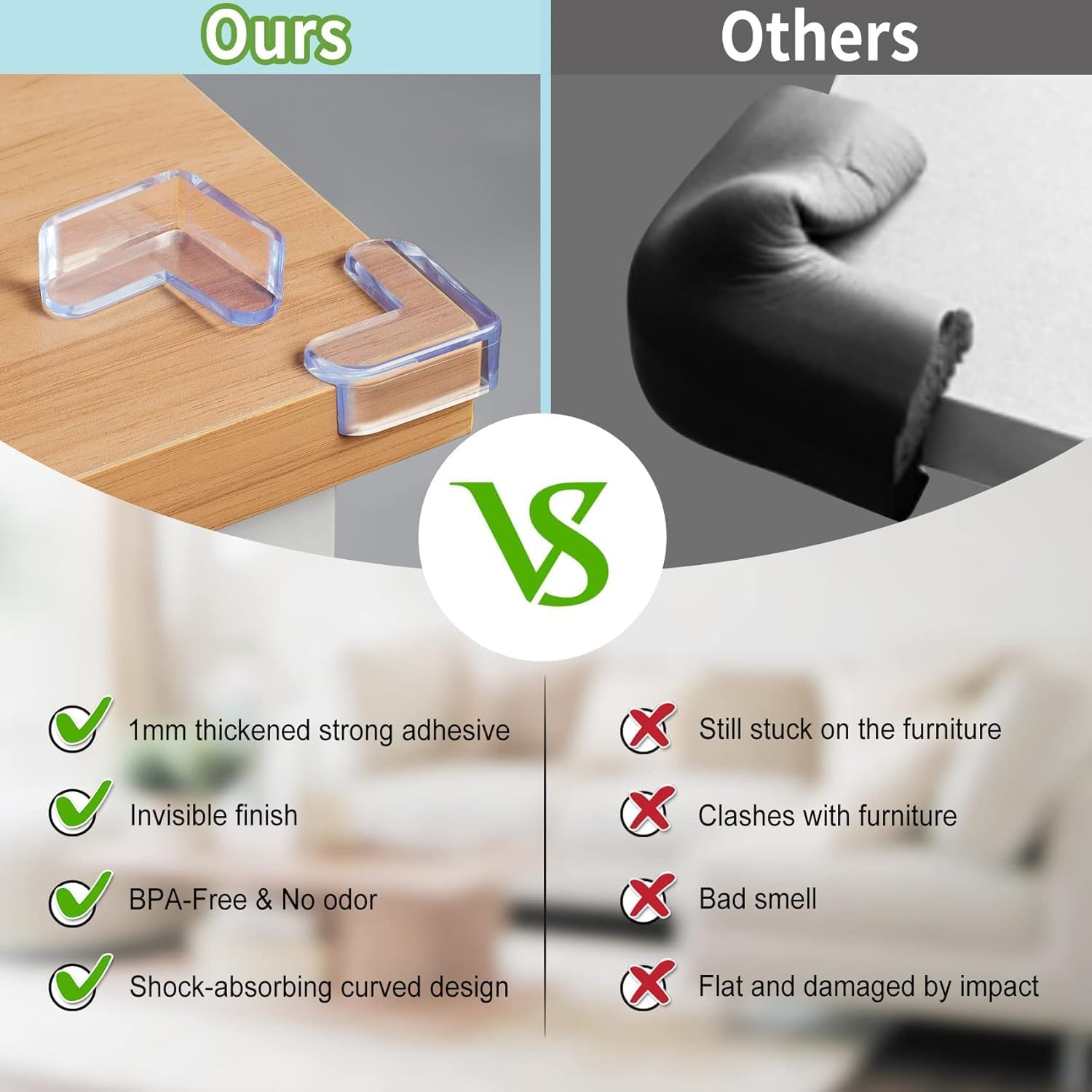 12 Pack Clear Furniture Corner Guards for Baby Proofing, L Shaped Edge Safety Bumpers for Table Edges ANG Sharp Corners, Soft Transparent Baby Safety Protectors image number 1