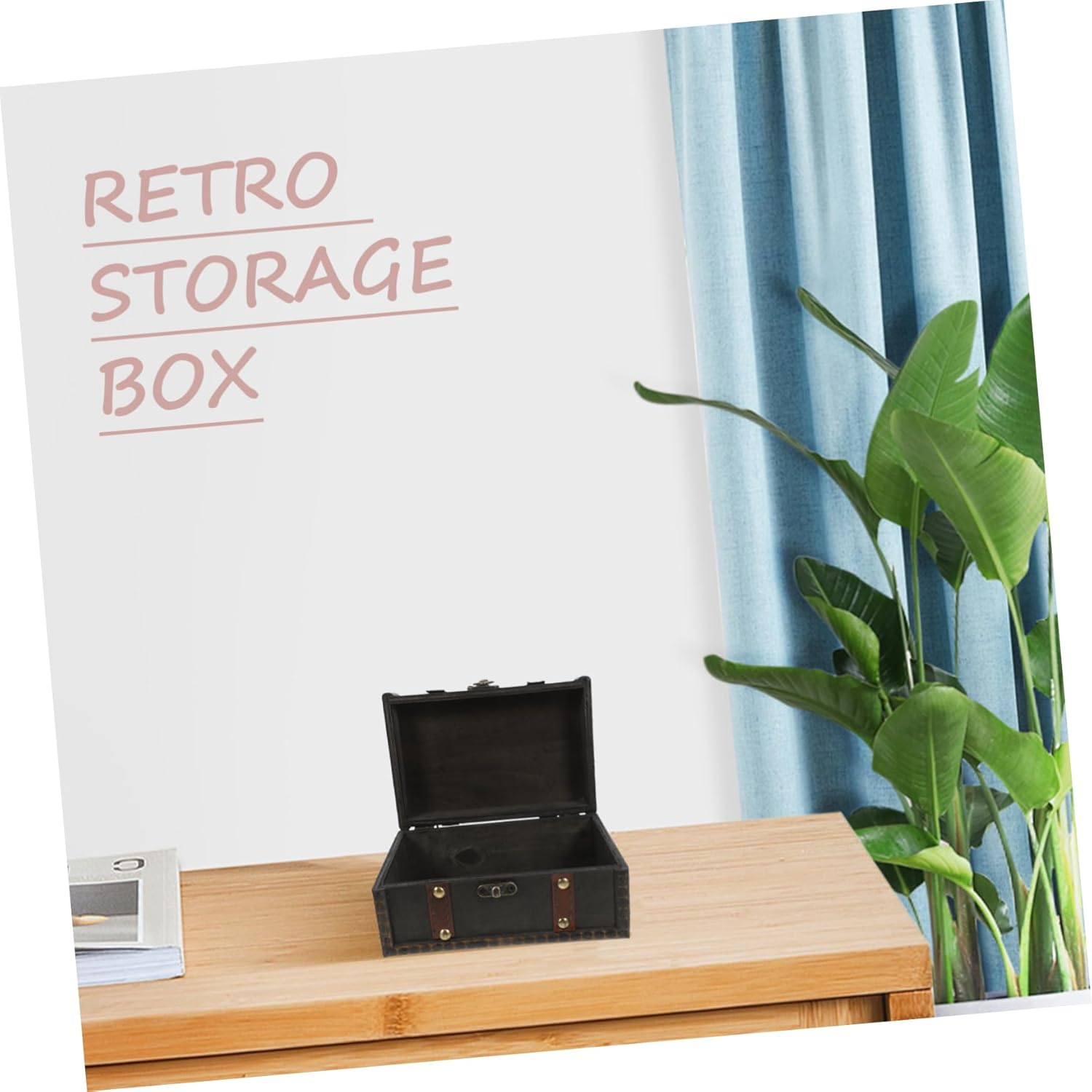 Homoyoyo Small Wooden Treasure Chest Vintage Rectangular Keepsake Box with Lid for Jewelry Trinkets Storage Decorative Organizer for Home Classroom image number 6