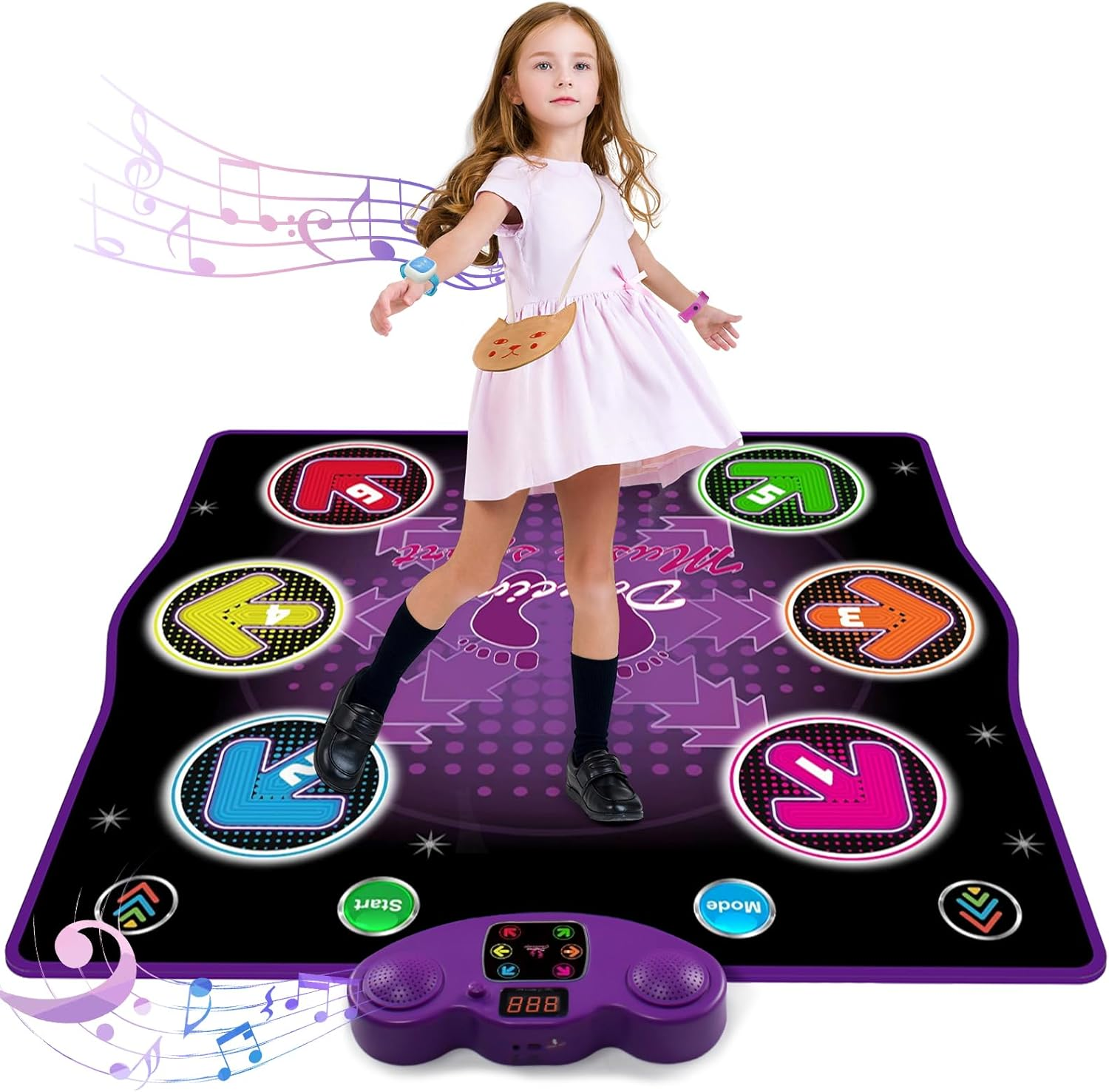 Kids Dance Mat Toy- Wireless Bluetooth Light-Up 6-Key Electronic Dance Pad, 6 Games & Music Modes, Birthday Girls image number 1