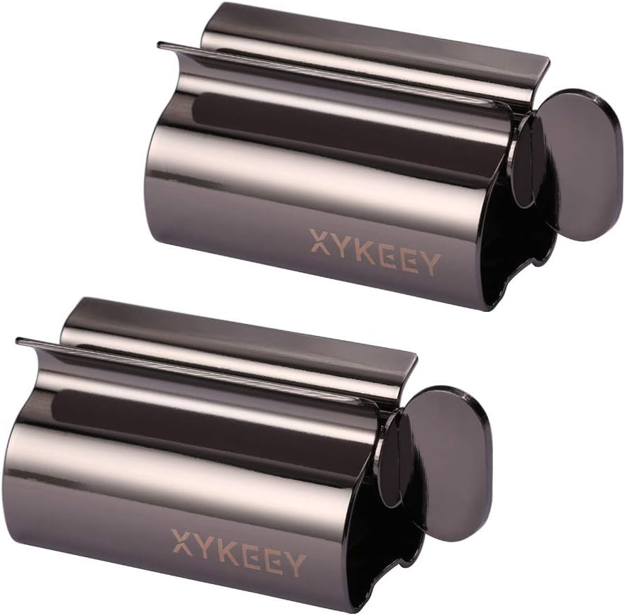 XYKEEY Toothpaste Tube Squeezer - Set of 2 Toothpaste Squeezer Rollers, Metal Toothpaste Tube Wringer Seat Holder Stand (Stainless Steel)