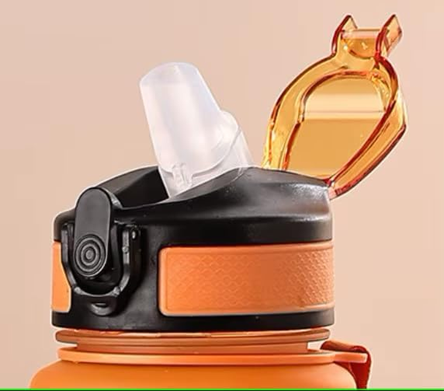 O'Mango Motivational Water Bottle, 1000Ml, Time Marker, Built-In Straw, Blue-Purple Gradient (ORANGE-GREEN) - Aqua image number 6