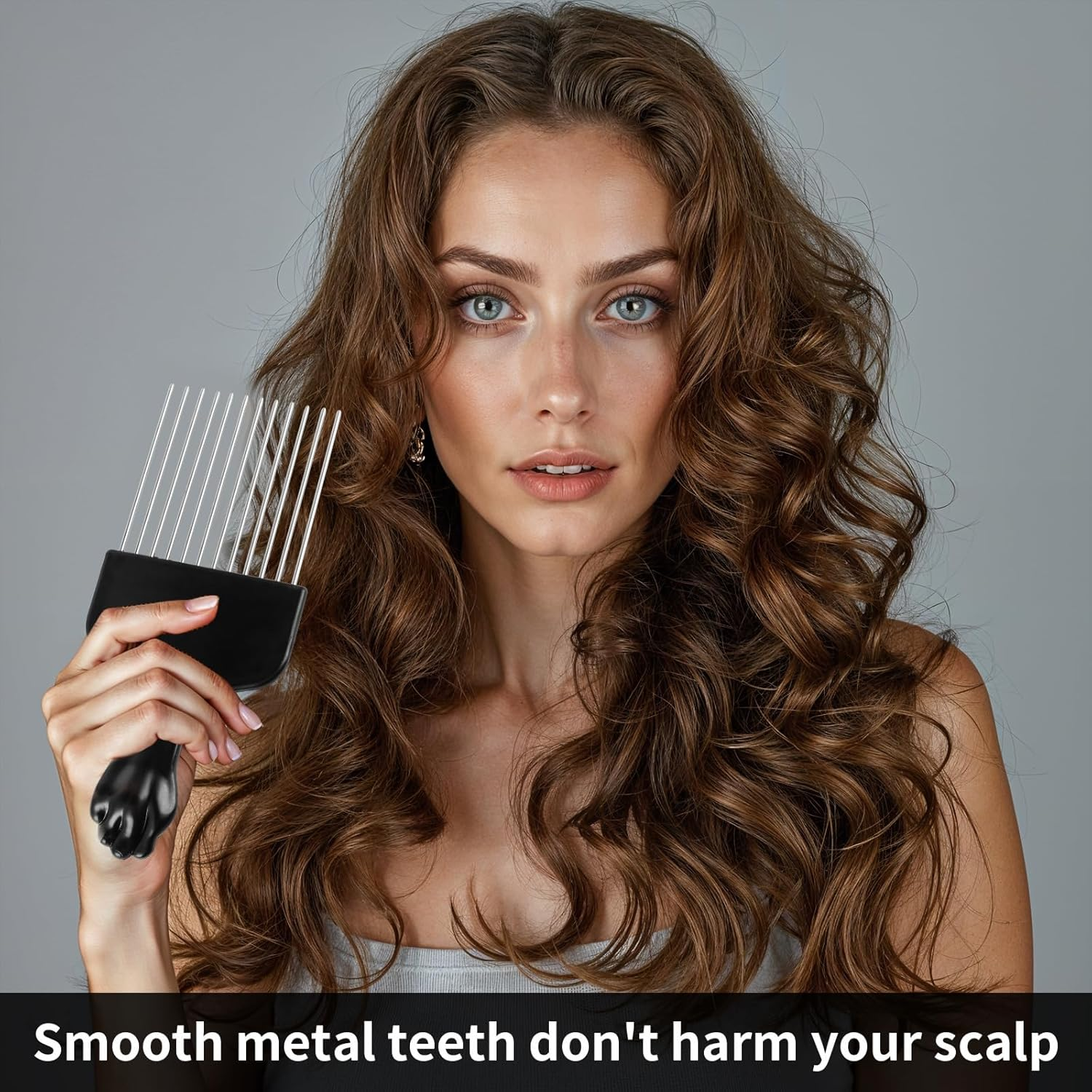 2 Pack Hair Picks for Afro, Curly Styling for Detangling and Styling, Hair Pick- Metal Hairdressing Tools for Women and Men (Black) image number 6