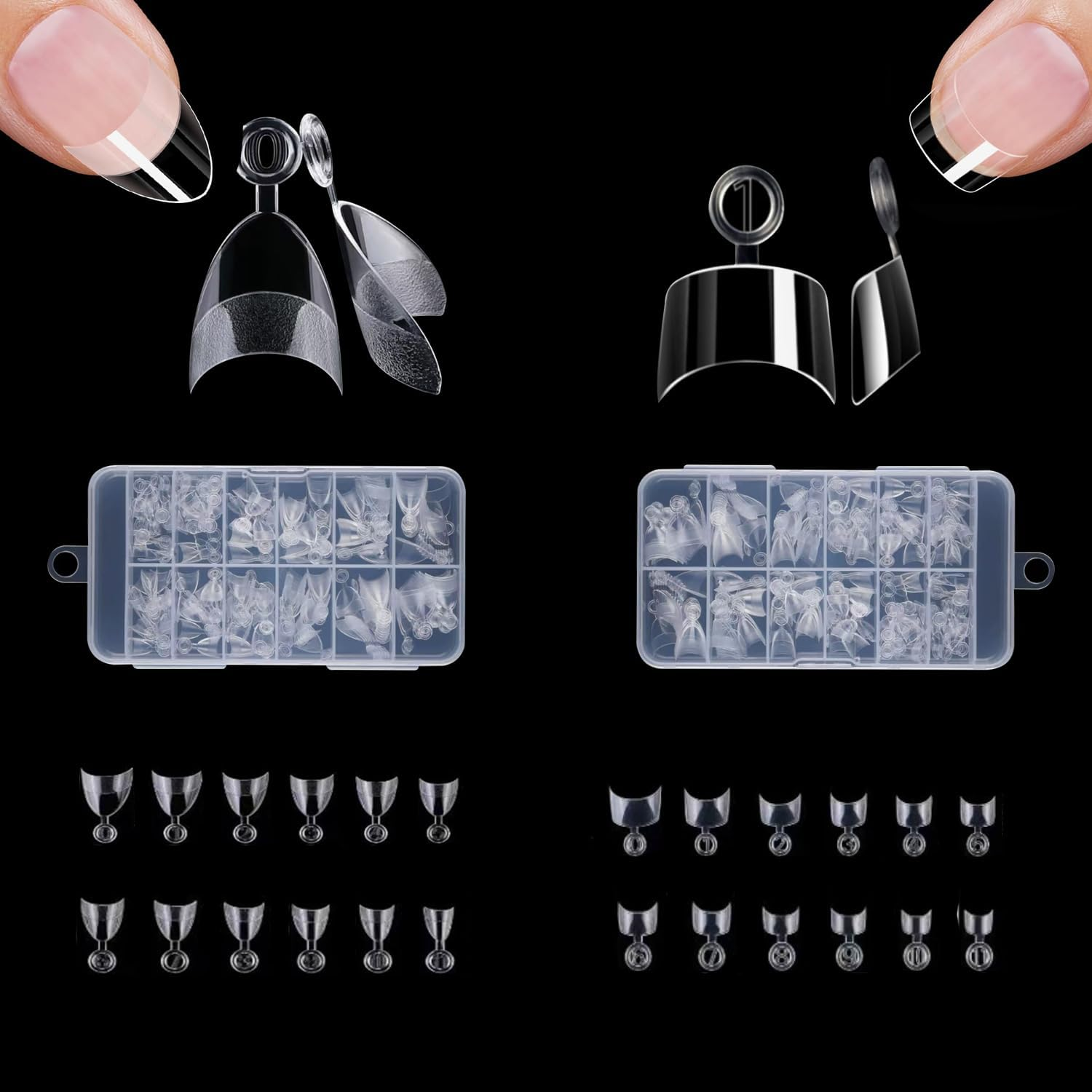 240 Pcs Extra Short Half Cover Almond & Tapered Square Nail Tips, 12 Sizes Soft Acrylic Nail Extension Tips with Box for Manicure Art Home DIY Salon image number 1