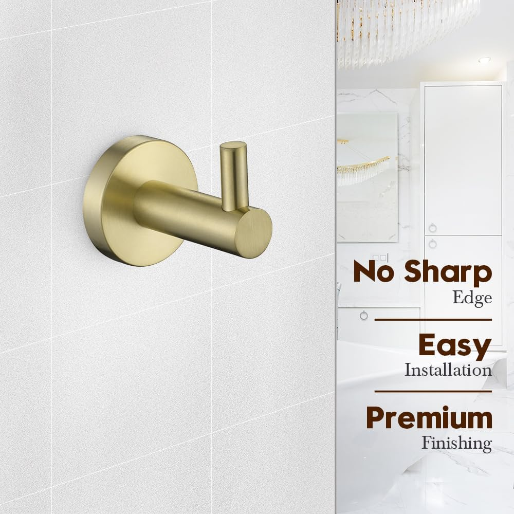 Decaura Robe Hook Coat Hat Hanger Self Adhesive Wall Mounted Towel Rack Holder Bathroom - Brushed Gold image number 2