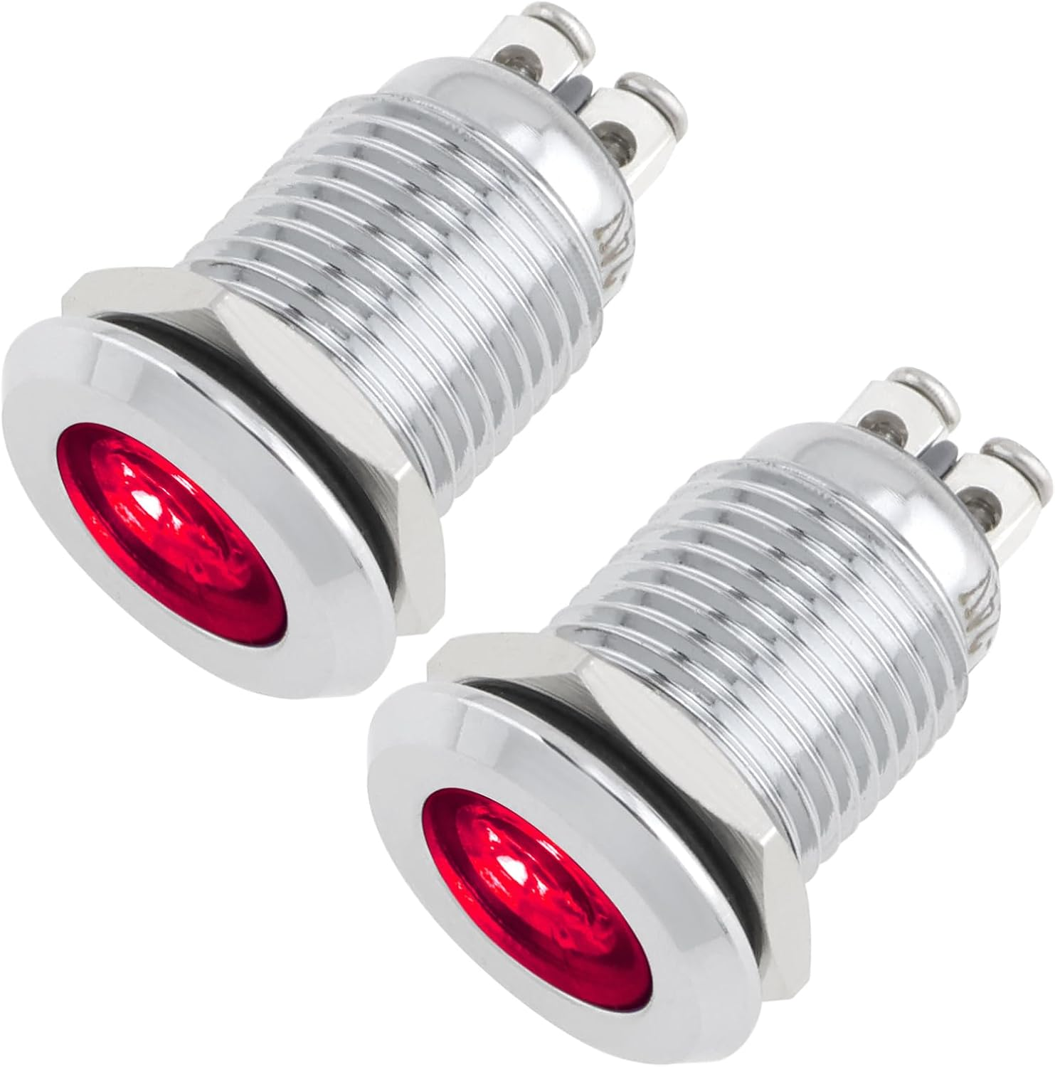 VGOL 2Pcs 12Mm Red Flat Stainless Steel Screw Foot Signal Indicator 12-24V for Signal Lights in Vehicles Control Cabinets Other Applications