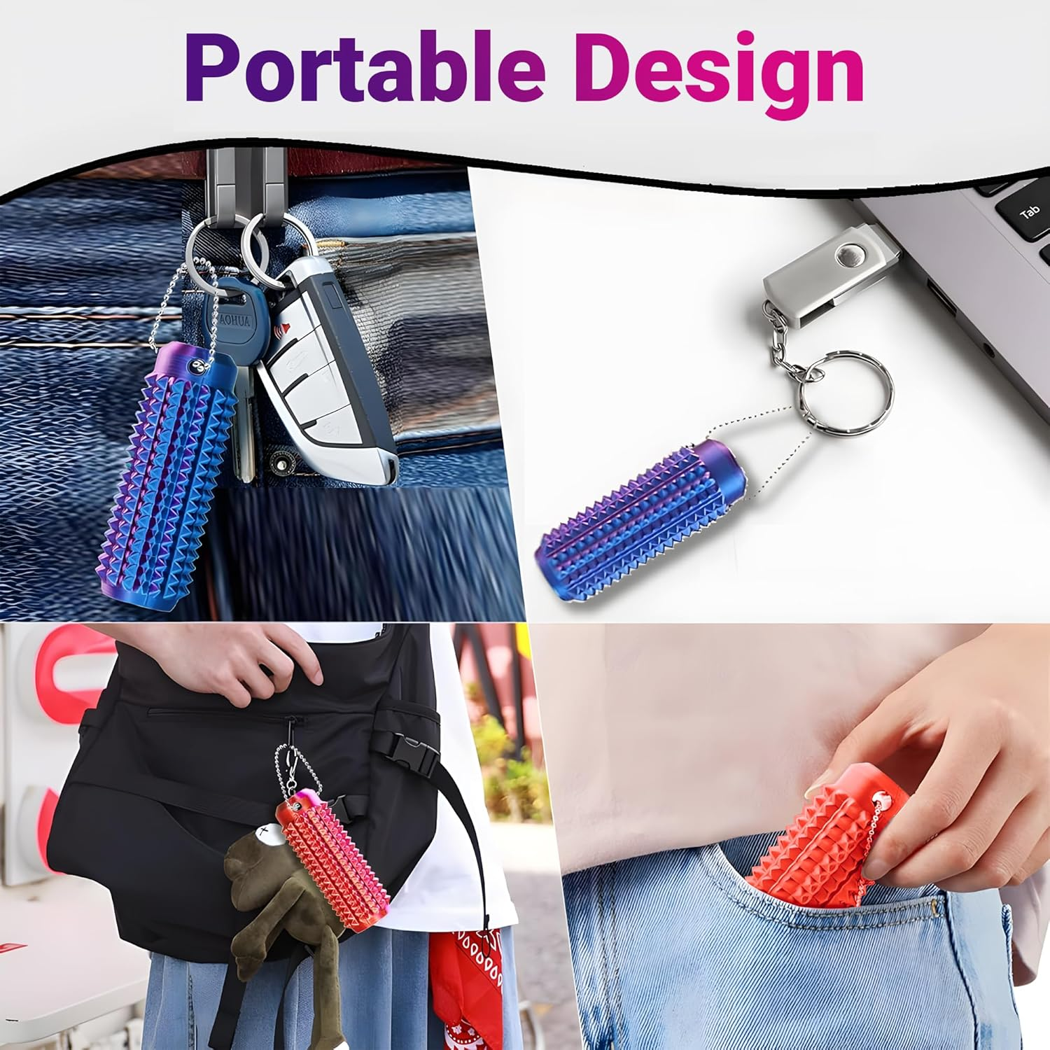 2 Little Ouchies Pain Fidget Toy, 2 Pocket Quite Fidget Toys for Adults & Teens, 3D Printed Spiky Grippie Stim Keychain, Sensory Toy for Stress Relief & Focus Gift , Hand Message, Office Workers Gift image number 1