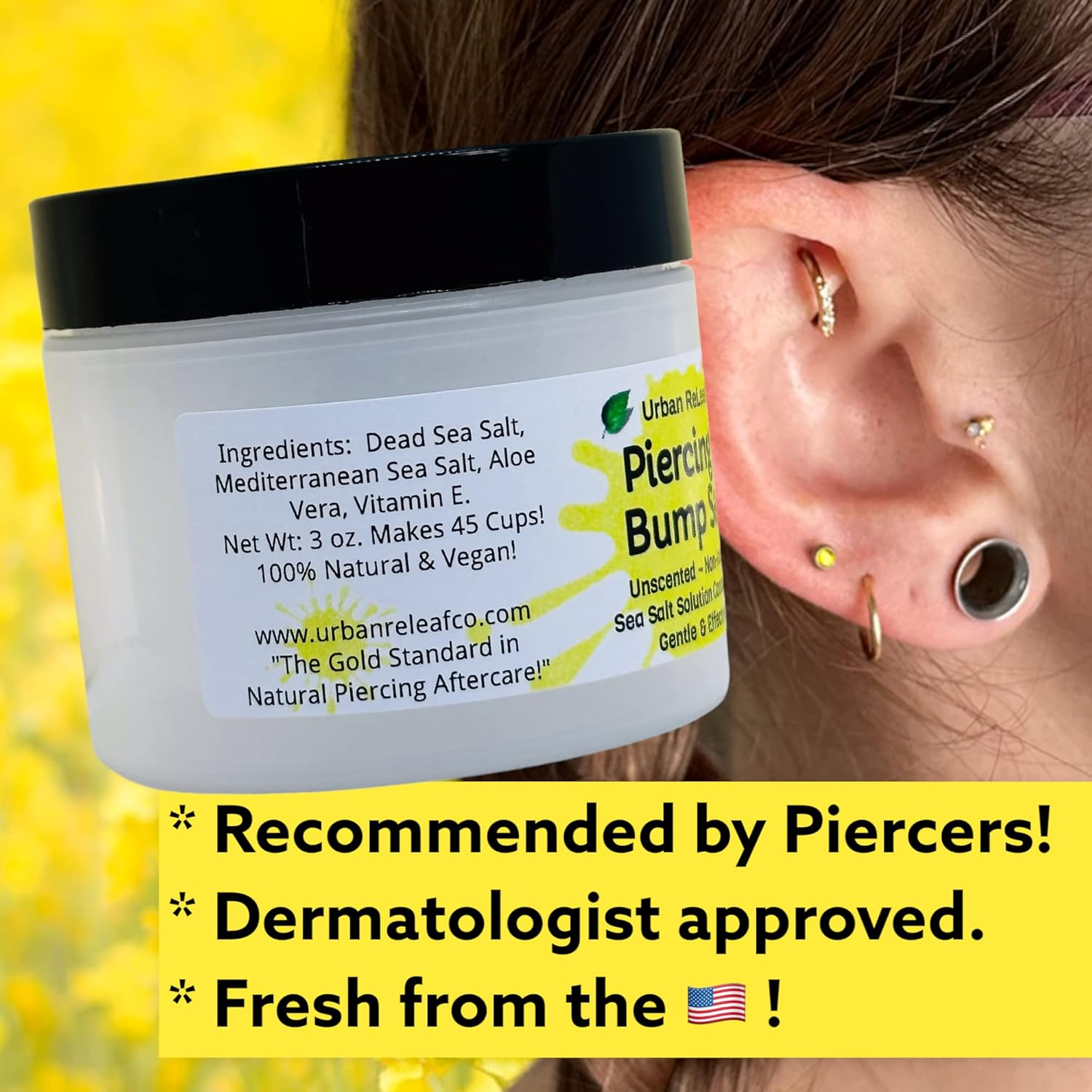 Urban Releaf Piercing & Bump Salt ! Unscented Sea Salt Solution Concentrate. Makes 45 Cups! Gentle Effective Clean Soothe Calm. Non-Iodized. It Works! Cleanse and Soak, Fresh Saline Aftercare image number 2