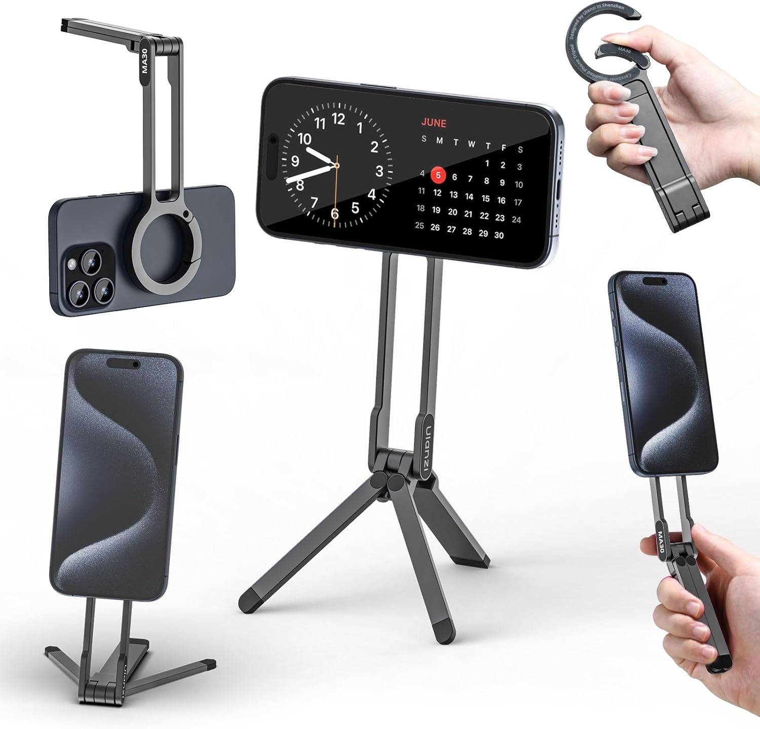 ULANZI MA30 Magnetic Phone Tripod Stand for Iphone - Aluminium Maglock Smartphone Mini Tripod Pocket Cell Phone Stand Dual-Sided Magnet Quick Mount Compatible with Iphone 17 16 15 14 13 12 (Black)