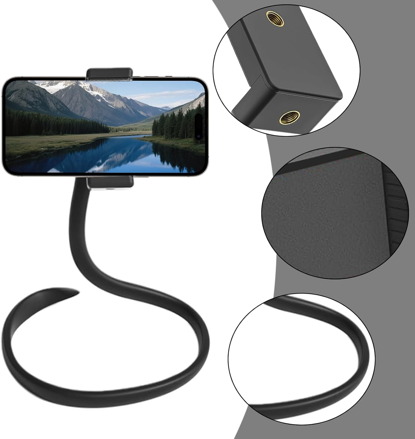 Portable Phone Holder with Anti-Slip Handrail Flexible Bicycle Phone Holder Suitable for Desk Handlebars Treadmill Cart Shopping Cart Kitchen Car