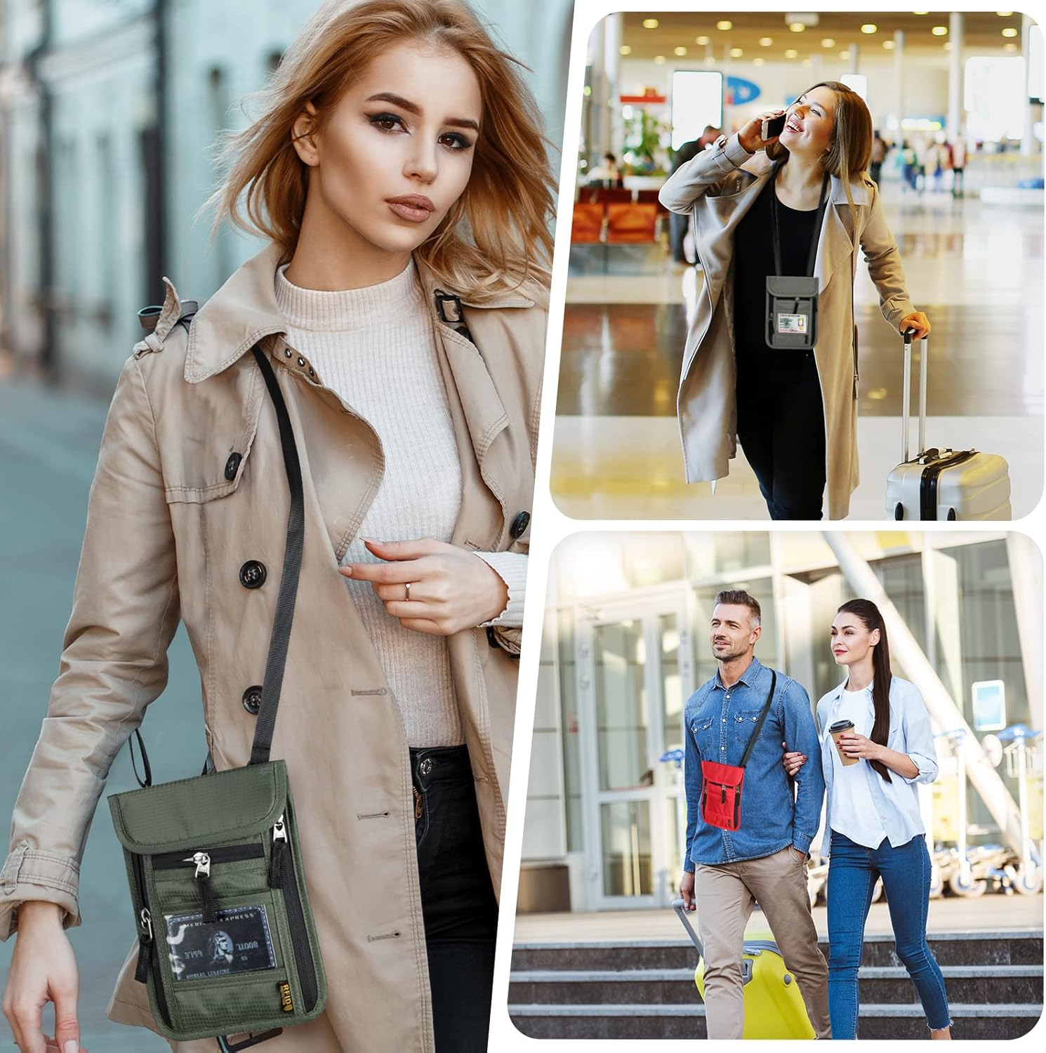 HOTEMIA Neck Wallet for Travel,Passport Holder Neck Pouch for Men Women with Adjustable Neck Strap and RFID Blocking, Orange, Leisure image number 3