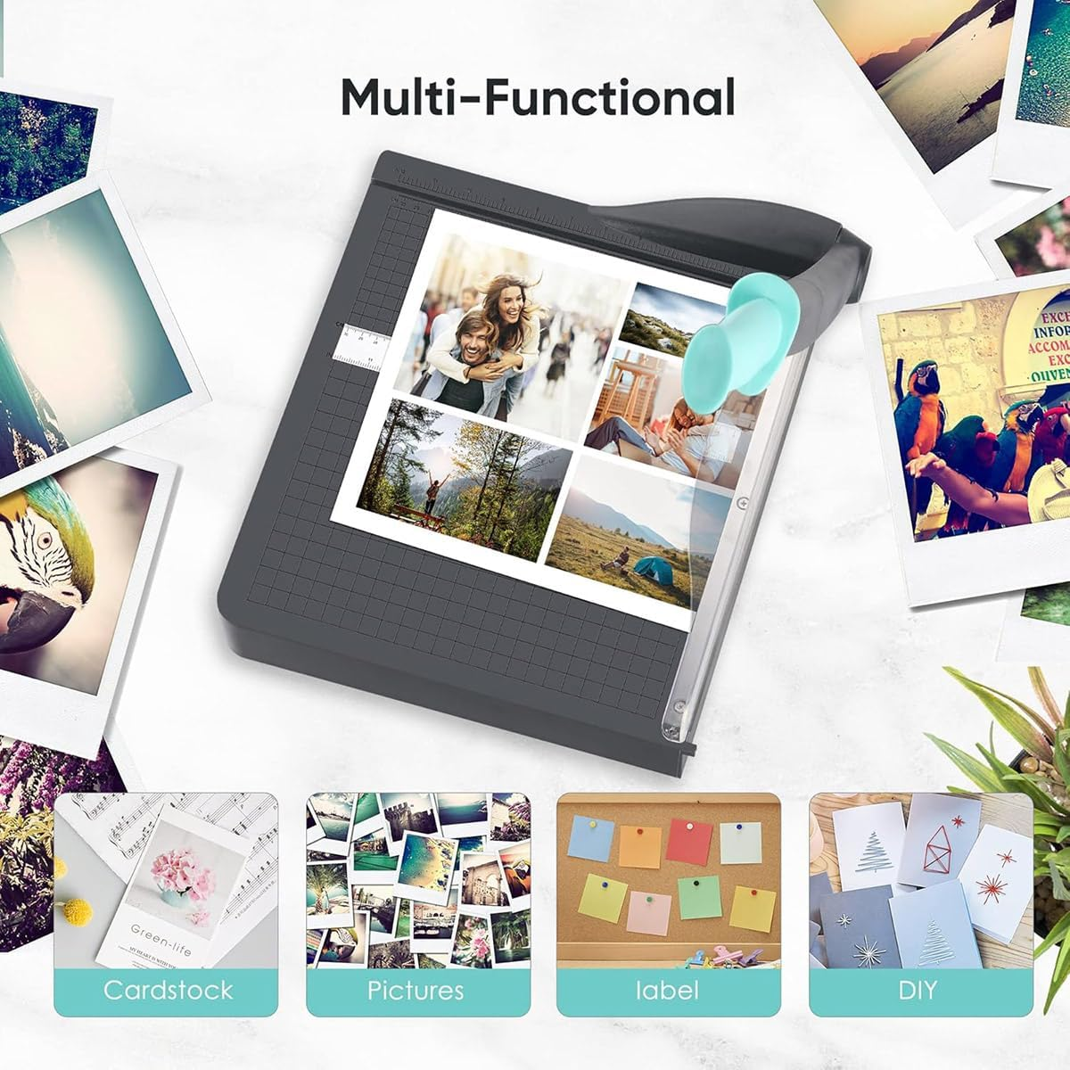 AIMALL 12"X12" Portable A4 Paper Cutter &ndash; Manganese Steel Blade Guillotine Trimmer with Ergonomic Handle and Transparent Press, Cuts up to 16 Sheets image number 1