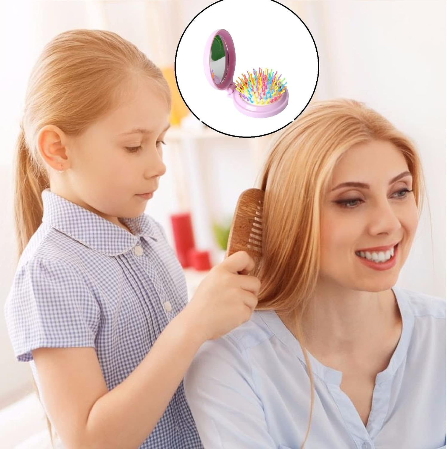 Foldable Hair Brushes with Travel Mirror, Foldable Bag Hair Brush, round Mini Hair Comb, Pocket Hair Brush, Folding Travel Mirror Hair Brushes, with Small Foldable Hair Brush, for Work, Travel, Women and Girls image number 5