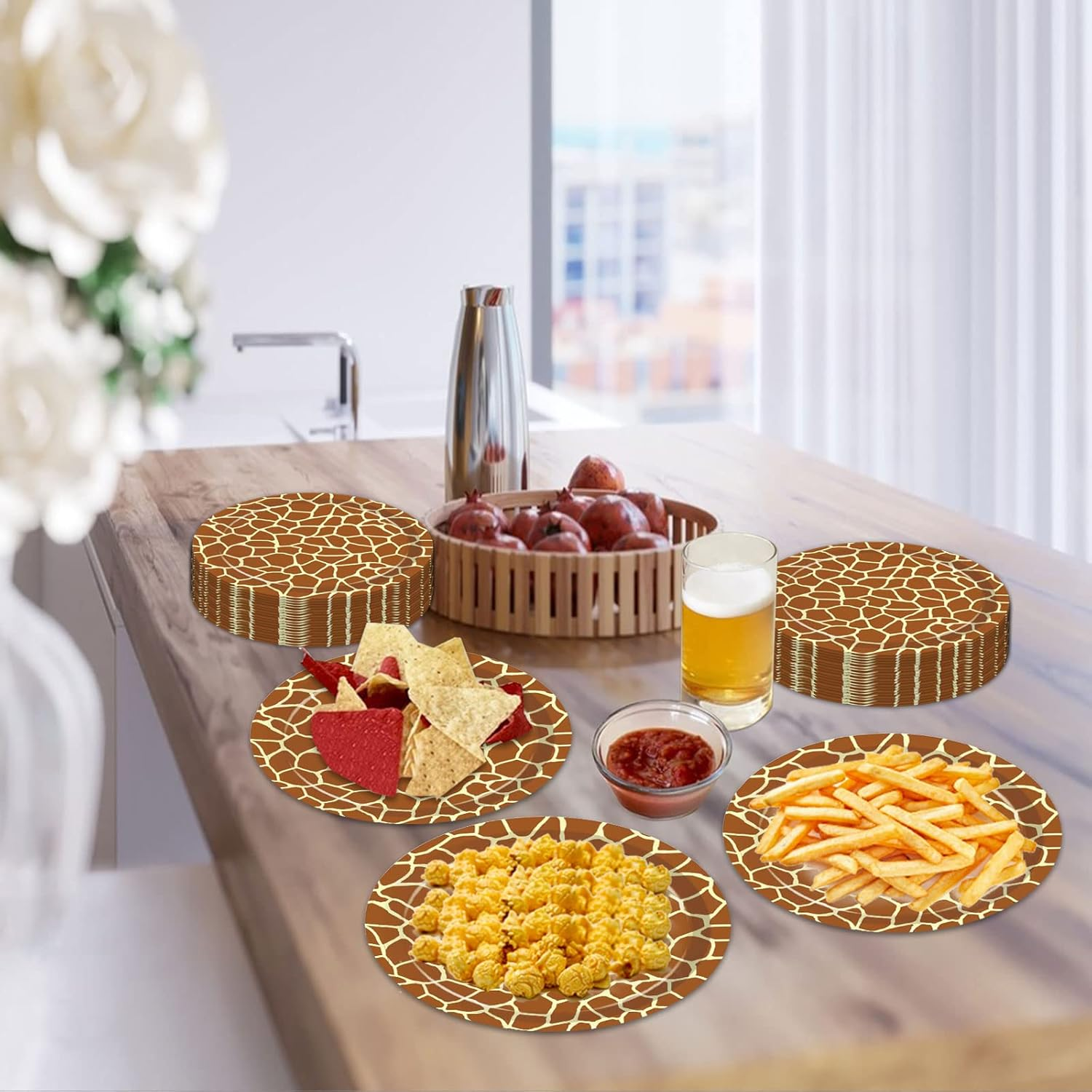 50PCS Giraffe Print Plates 9 Inch - Jungle Safari Party Supplies, Animal Print Food Trays for Birthday, Baby Shower, Jungle Party Decorations image number 3