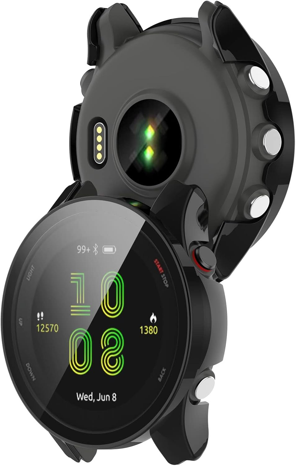 Protective Case Compatible with Garmin Forerunner 255 255 Music/255S 255S Music Screen Protector Hard PC Full Cover Tempered Glass Shell Protector Cases for Forerunner 255/255S Case,Black*2