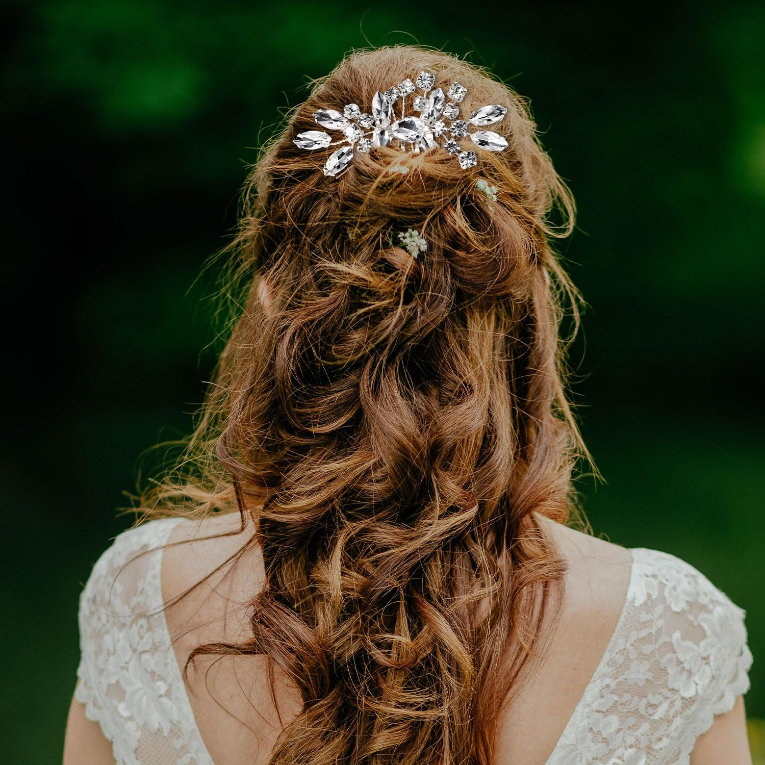 2Pcs Bridal Hair Comb, Silver Wedding Rhinestone Hair Comb Flower Crystal Hair Piece Bridal Headpieces Hair Accessories for Bride Bridesmaids Women Wedding Prom Engagement image number 1