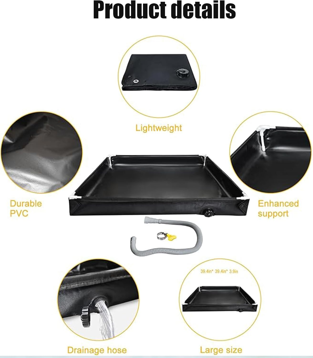 Portable Shower Pan,Foldable Shower Base & Basin Floor with Detachable Drain Pipe, Ideal for RV, Outdoor,Outdoor Camping Shower,Beach,Pet Bath image number 4